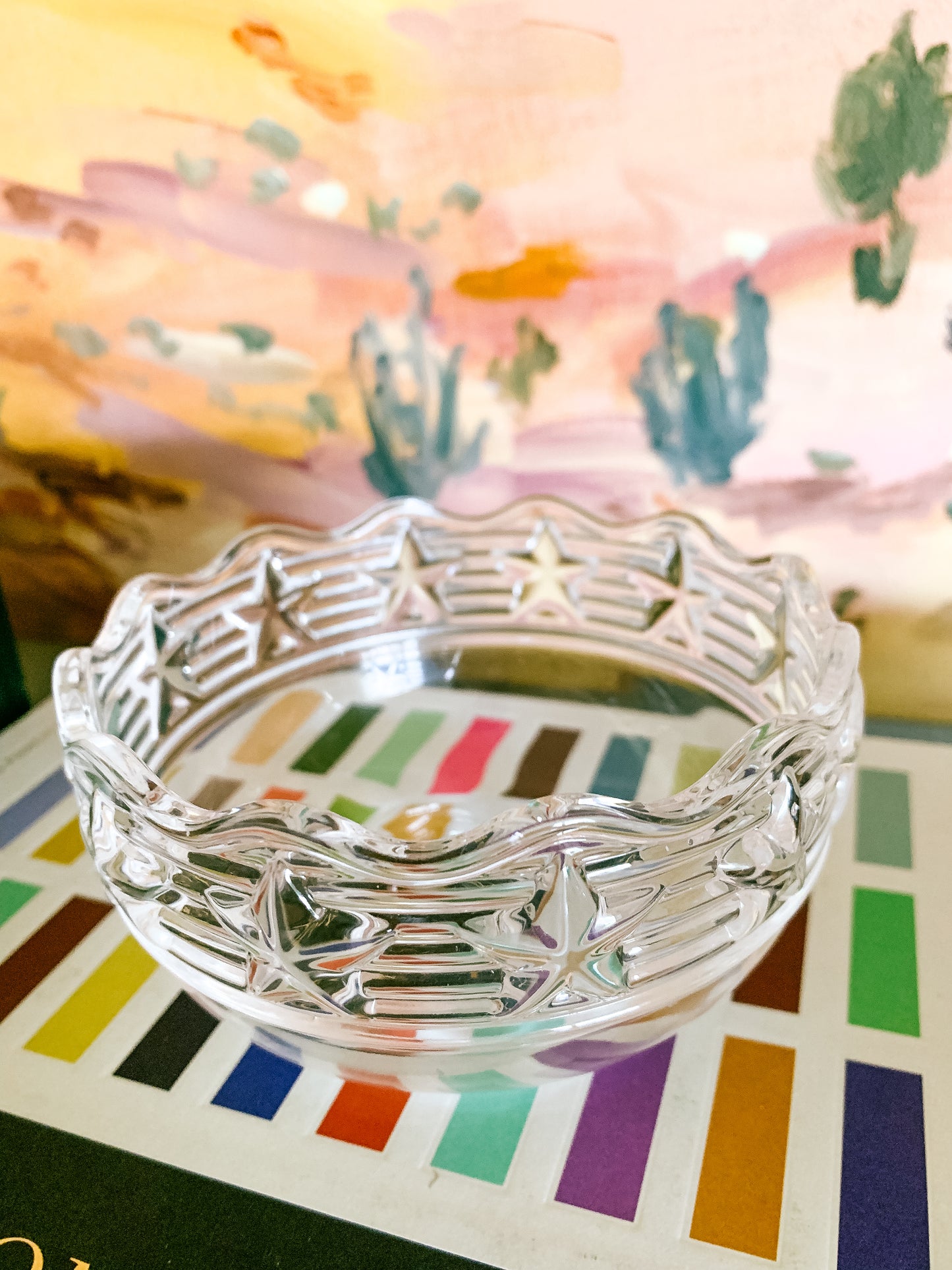 Vintage Tiffany & Co Stars Scalloped Crystal Bowl