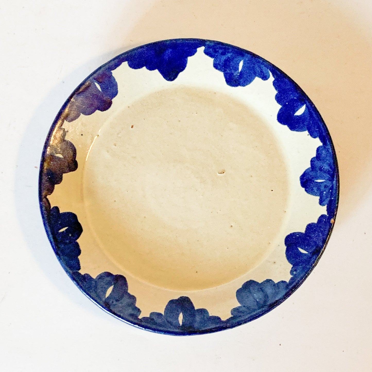 Vintage Mexican Blue Bordered Terracotta Plate