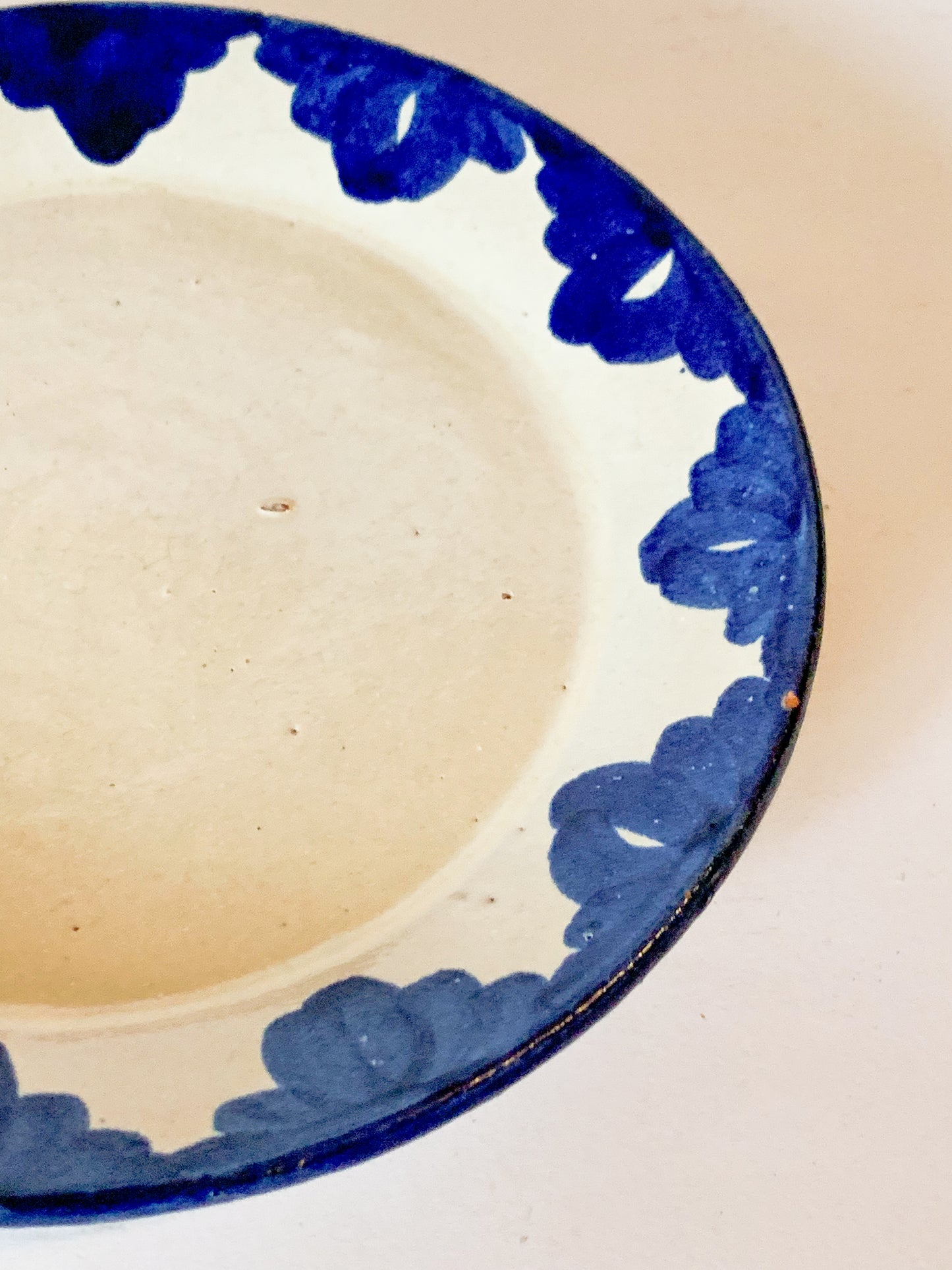 Vintage Mexican Blue Bordered Terracotta Plate