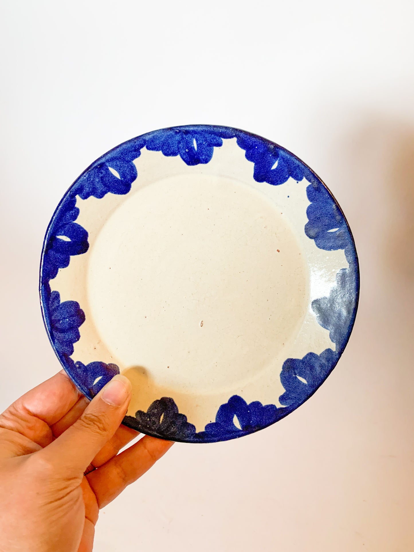 Vintage Mexican Blue Bordered Terracotta Plate