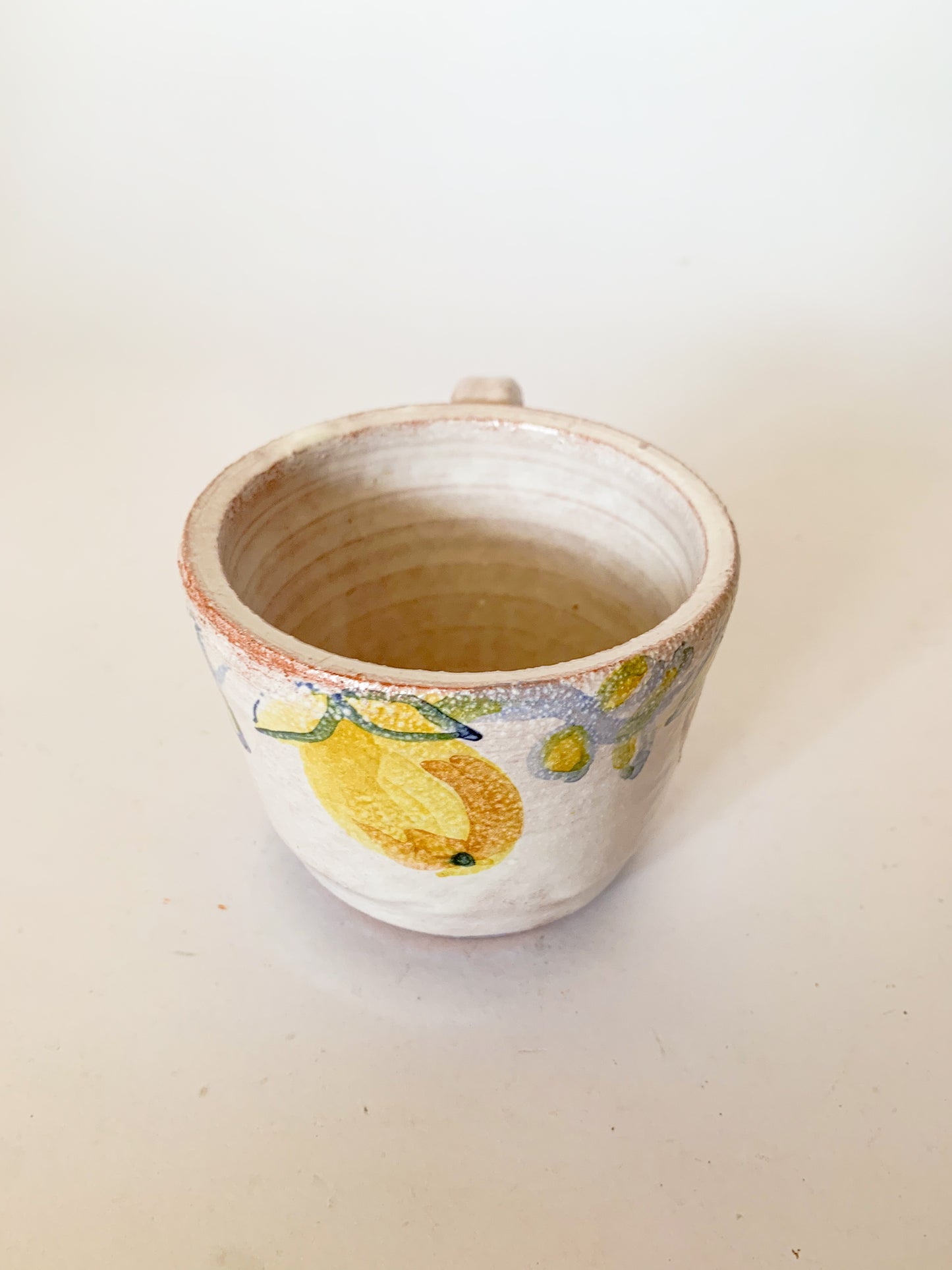 Hand Painted Lemons Studio Pottery mug, signed