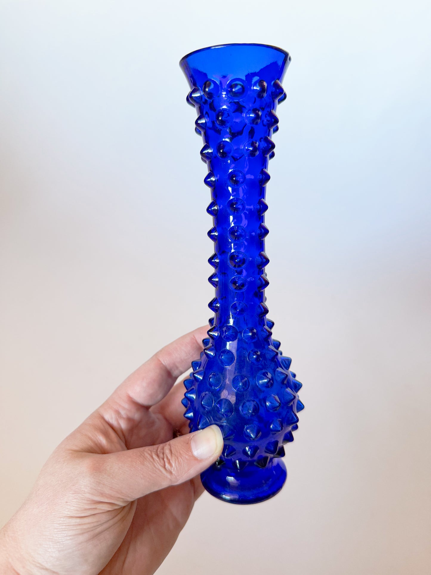 Vintage Cobalt Hobnail Spiky Bud Vase