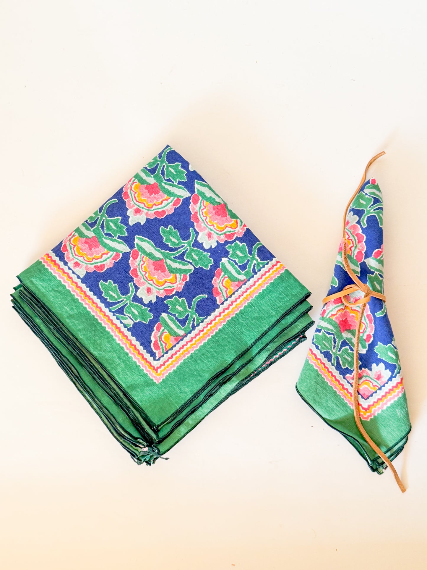 Vintage Floral Block Print Cloth Napkins, Set of 8