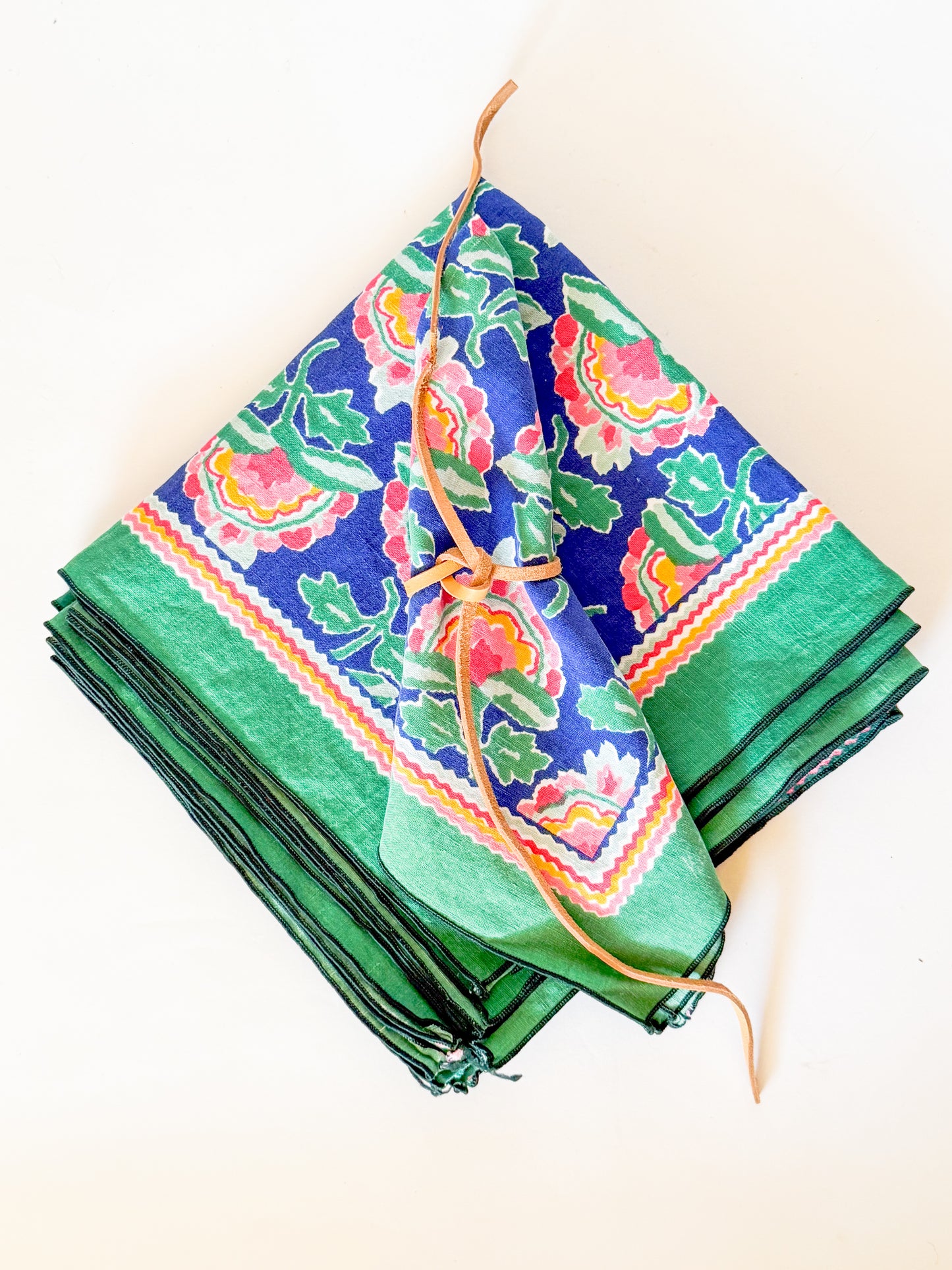 Vintage Floral Block Print Cloth Napkins, Set of 8
