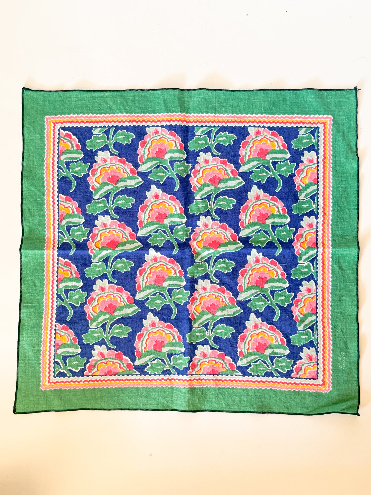 Vintage Floral Block Print Cloth Napkins, Set of 8