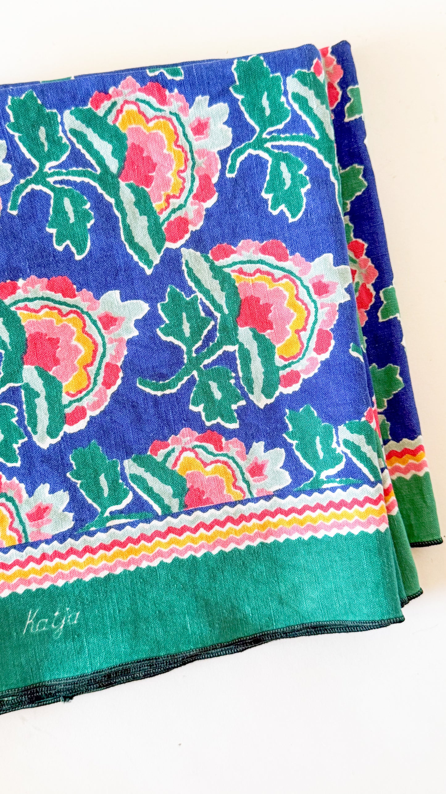 Vintage Floral Block Print Cloth Napkins, Set of 8