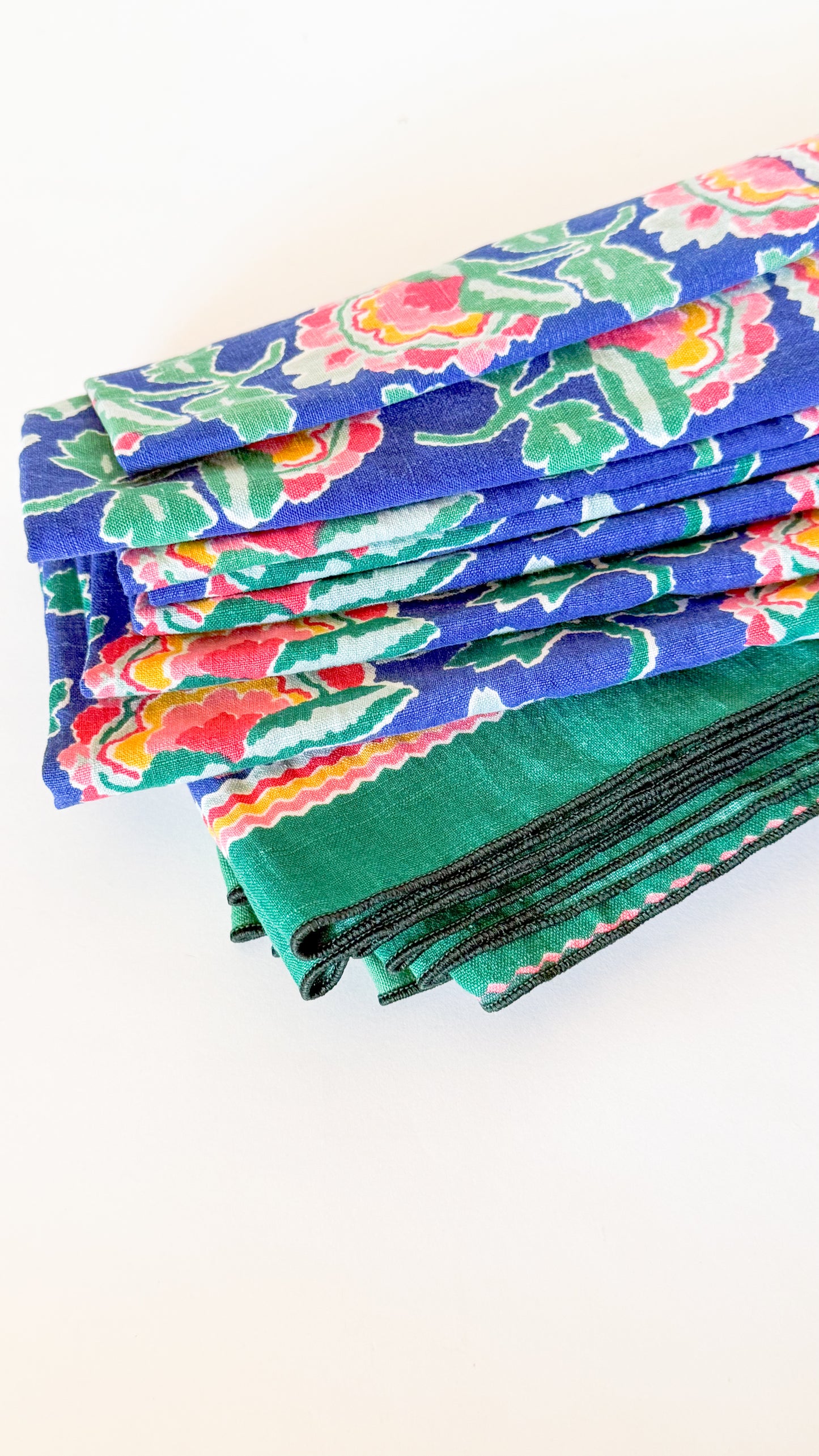 Vintage Floral Block Print Cloth Napkins, Set of 8
