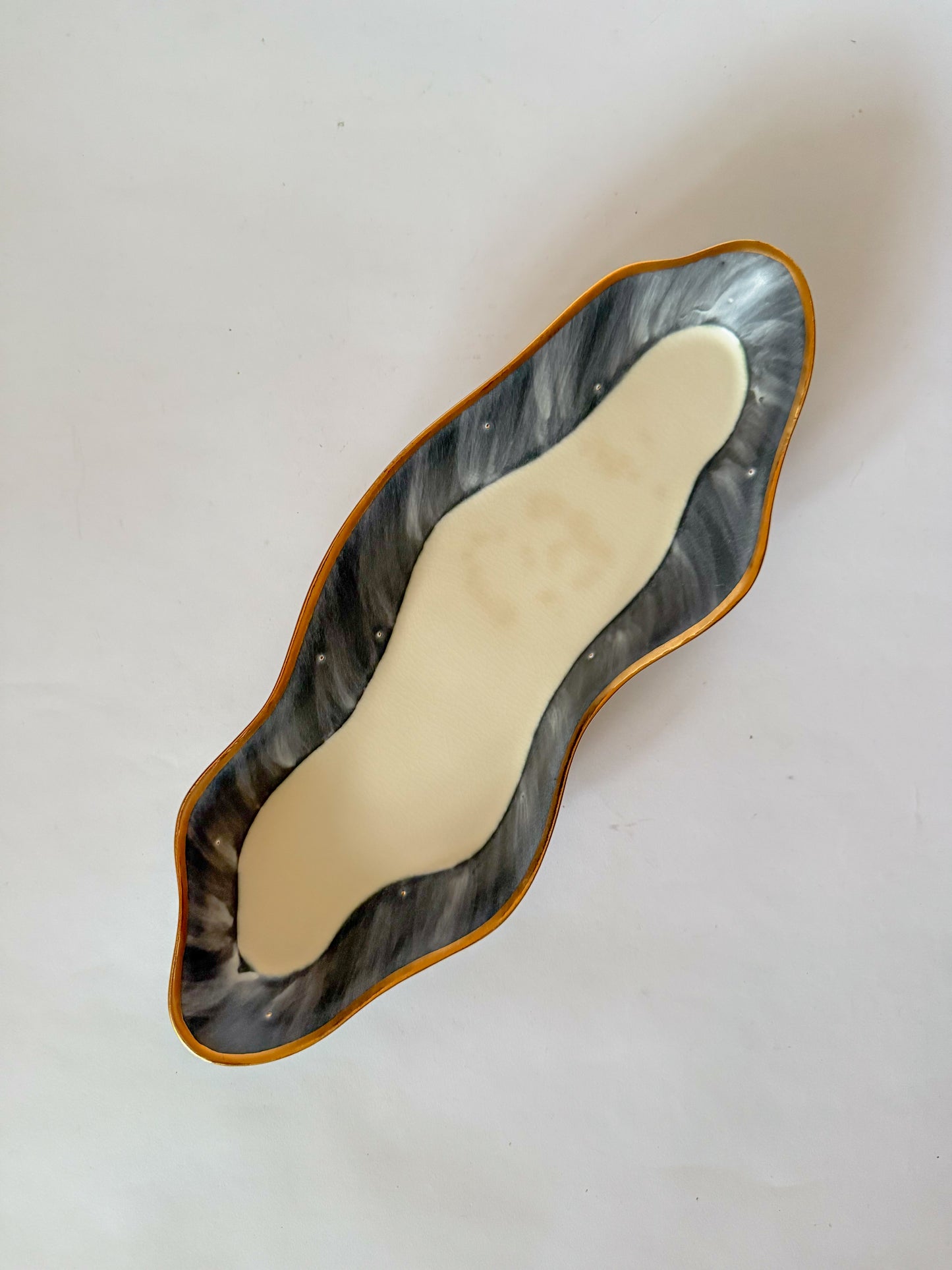 Vintage Squiggle Studio Pottery Dish with Gilt Detail