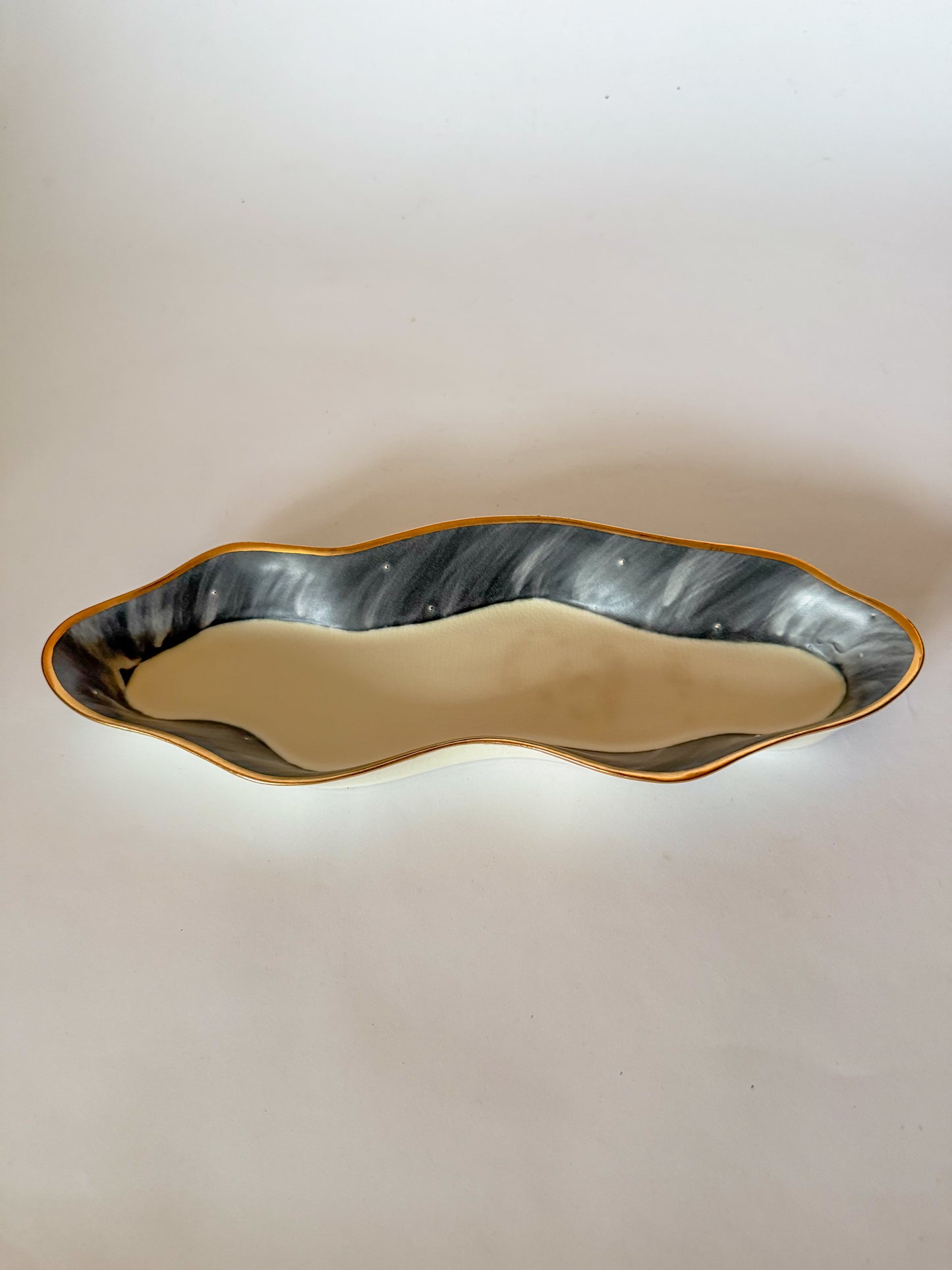 Vintage Squiggle Studio Pottery Dish with Gilt Detail