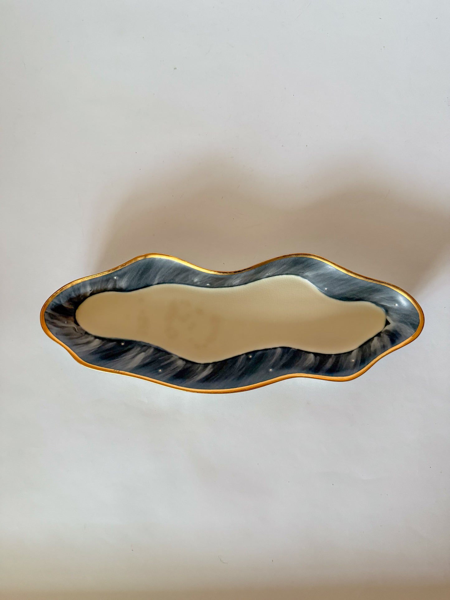 Vintage Squiggle Studio Pottery Dish with Gilt Detail