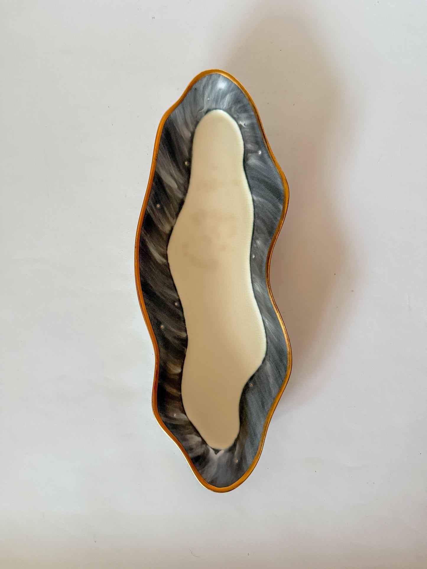 Vintage Squiggle Studio Pottery Dish with Gilt Detail