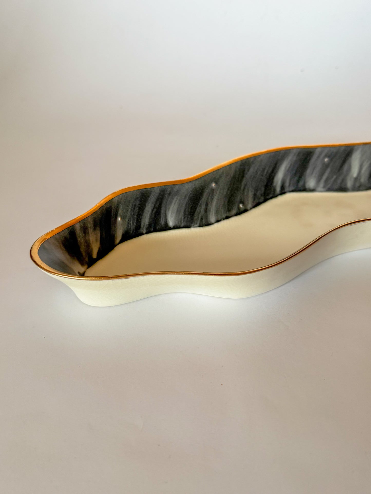 Vintage Squiggle Studio Pottery Dish with Gilt Detail