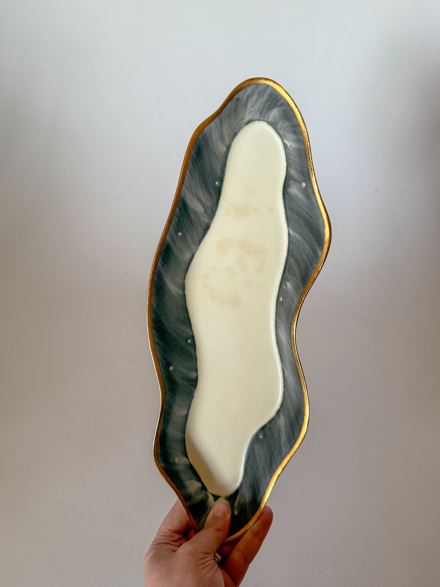 Vintage Squiggle Studio Pottery Dish with Gilt Detail