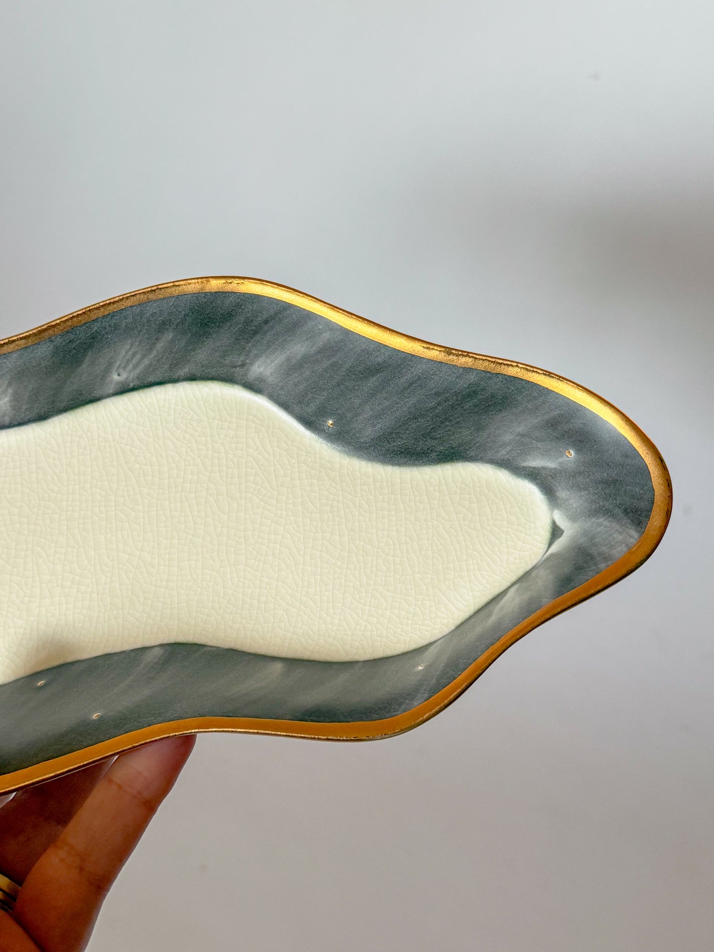 Vintage Squiggle Studio Pottery Dish with Gilt Detail