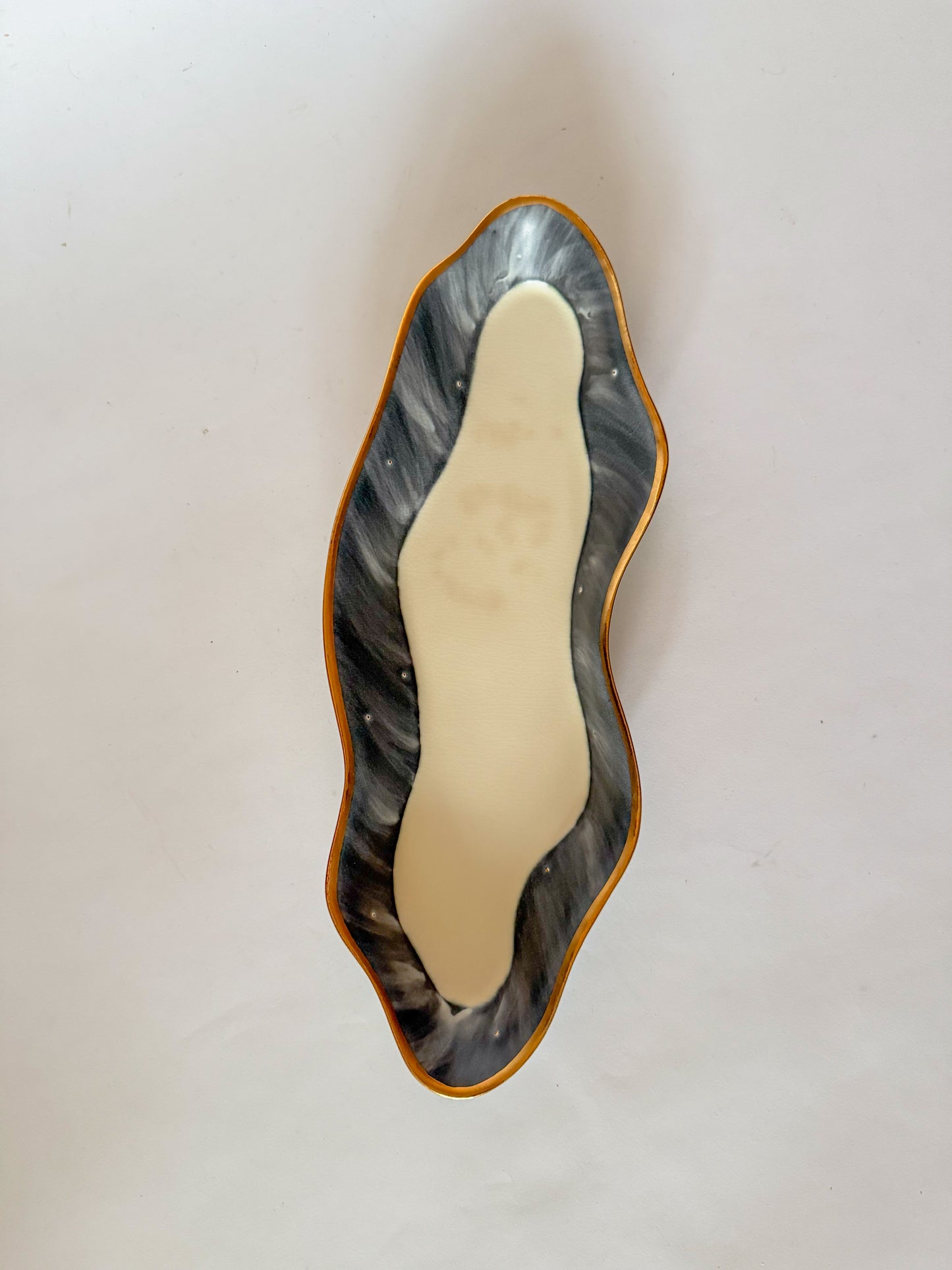 Vintage Squiggle Studio Pottery Dish with Gilt Detail