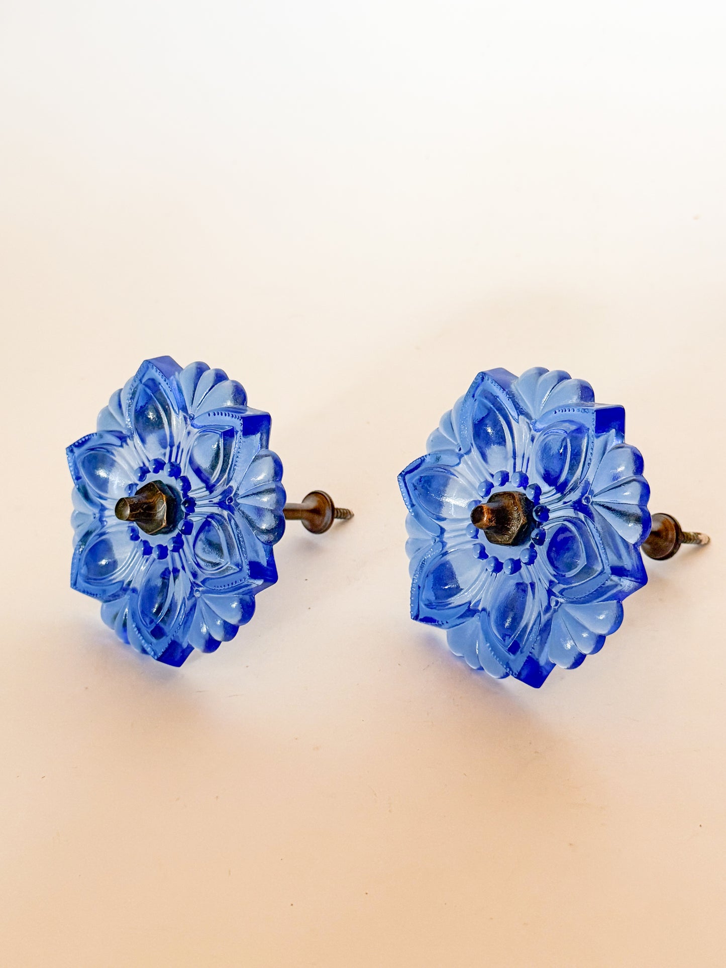 Vintage Style Blue Sandwich Glass Curtain Holdbacks