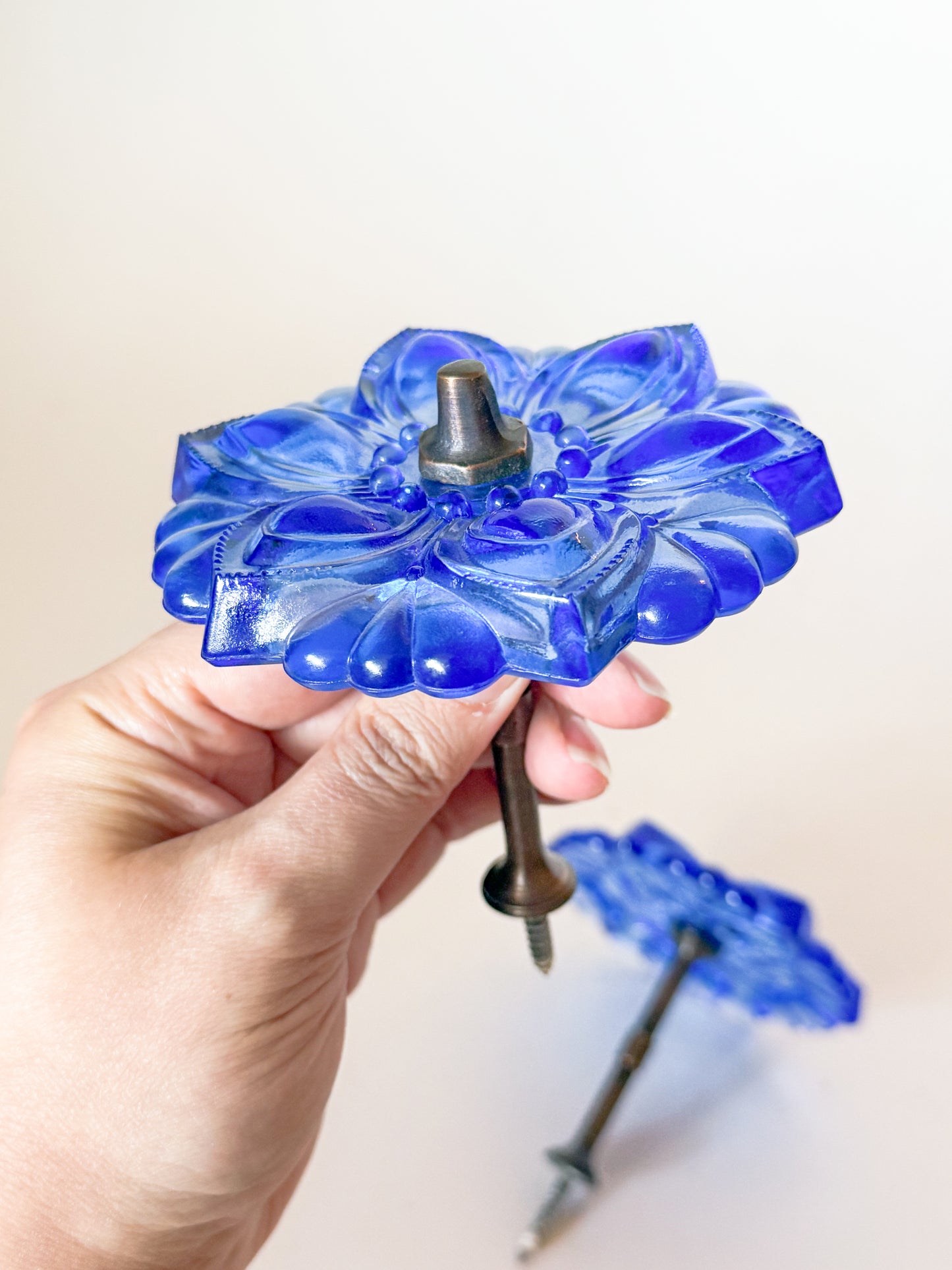 Vintage Style Blue Sandwich Glass Curtain Holdbacks