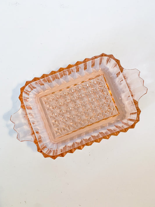 1930s Pink Faceted Glass Trinket Dish