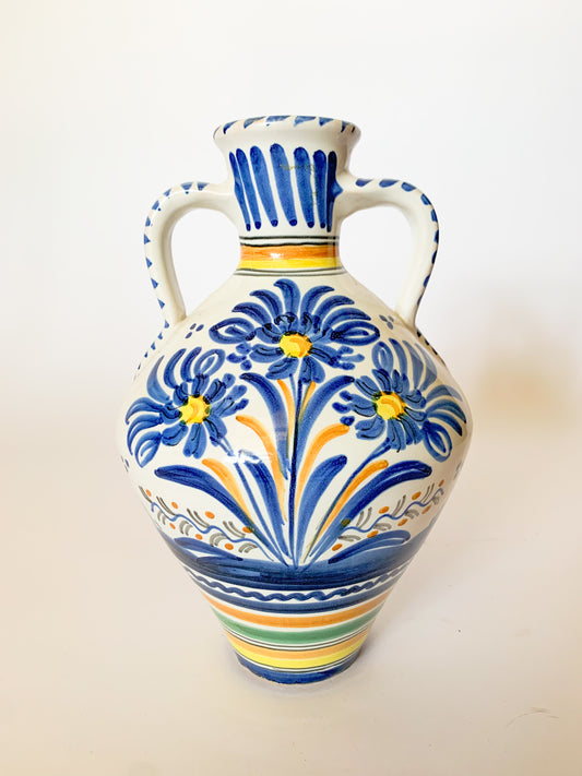 Late 20th Century Spanish Blue and White Talavera Glazed Pottery Vase