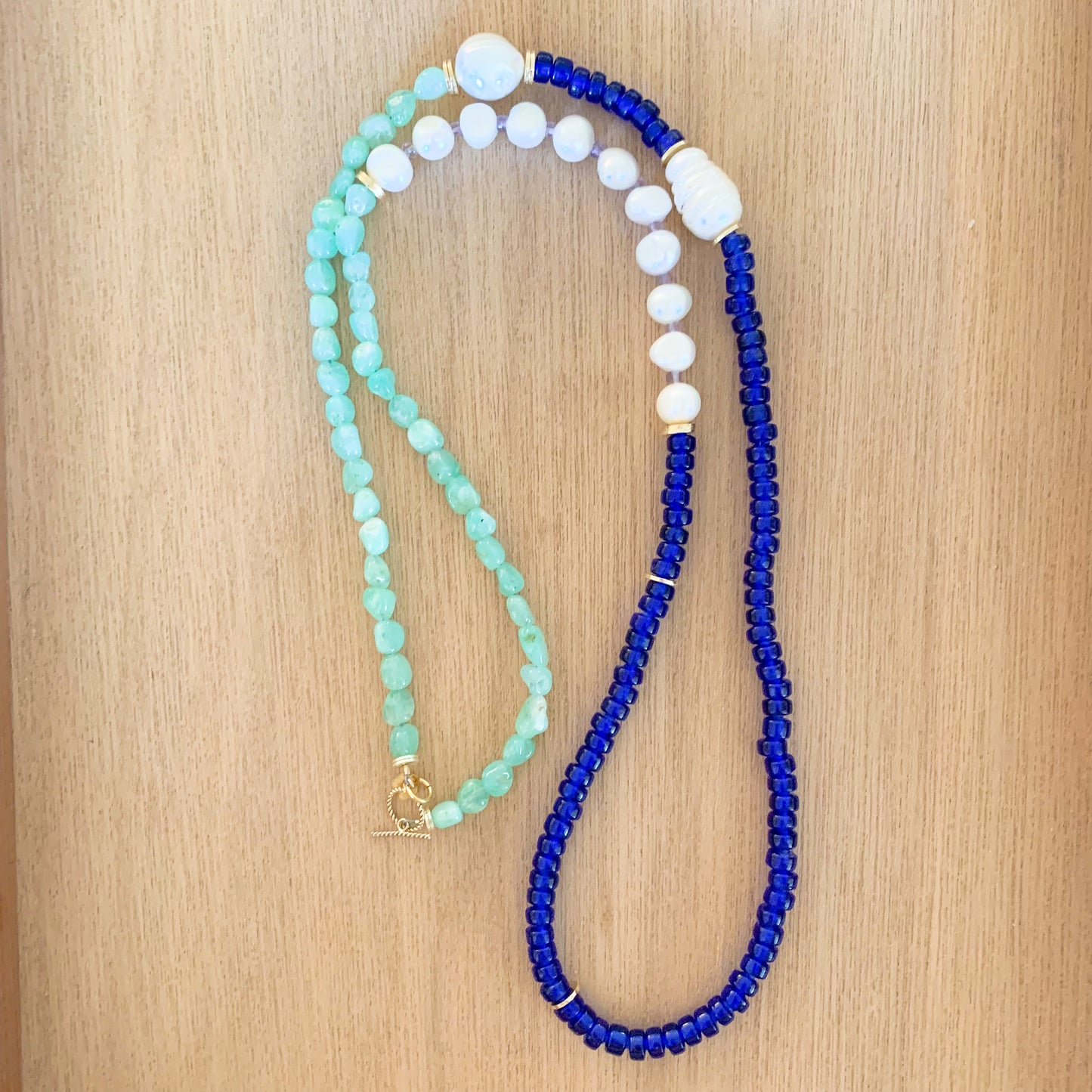 Baroque Pearlies: Mint Chrysoprase and Blue Necklace