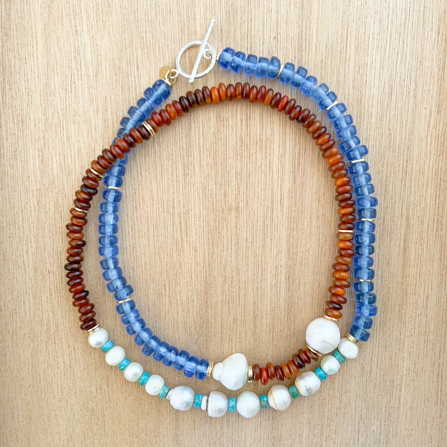 Baroque Pearlies: Blue and Rust Necklace