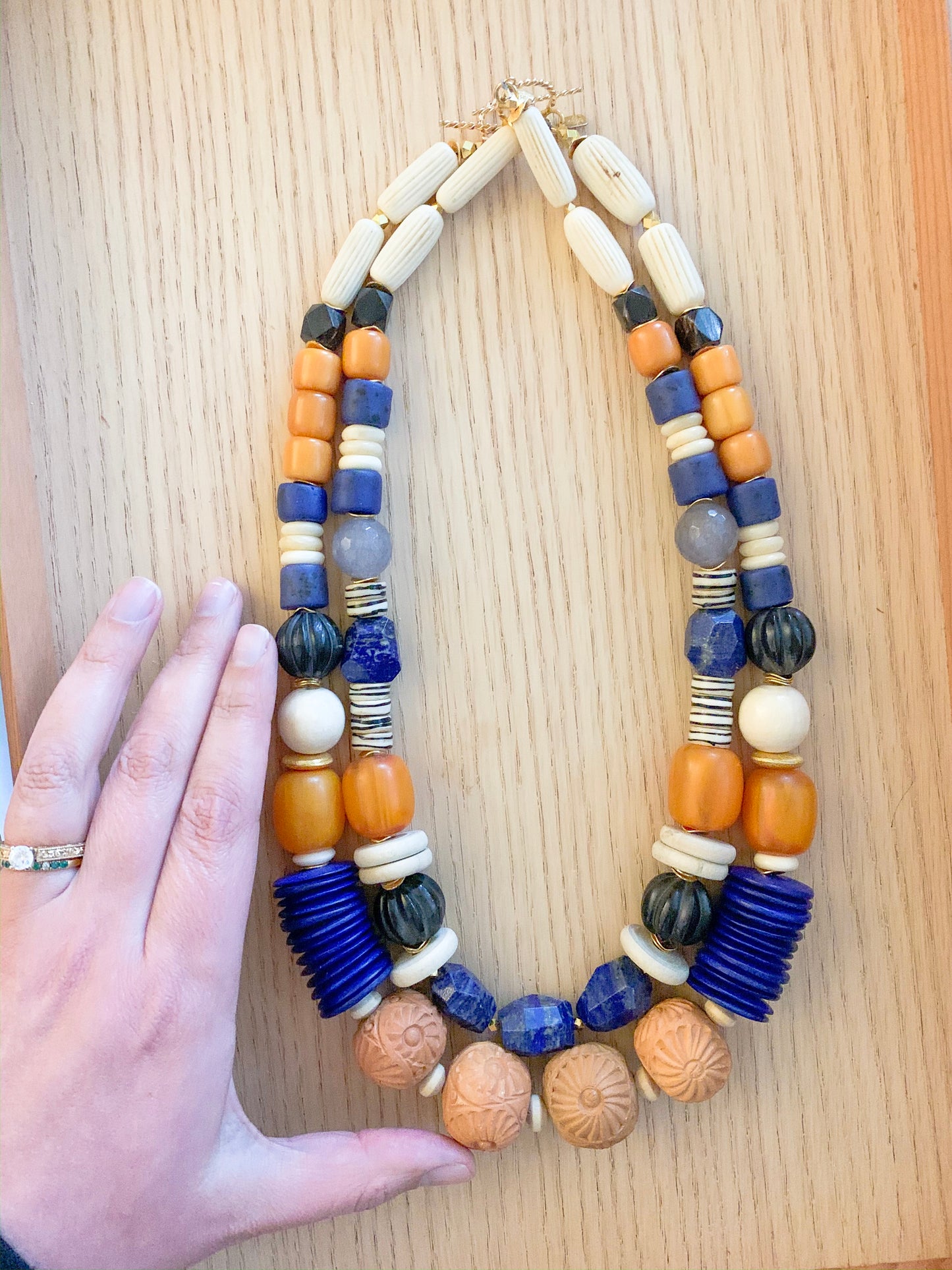 Blue and Amber Statement Necklace