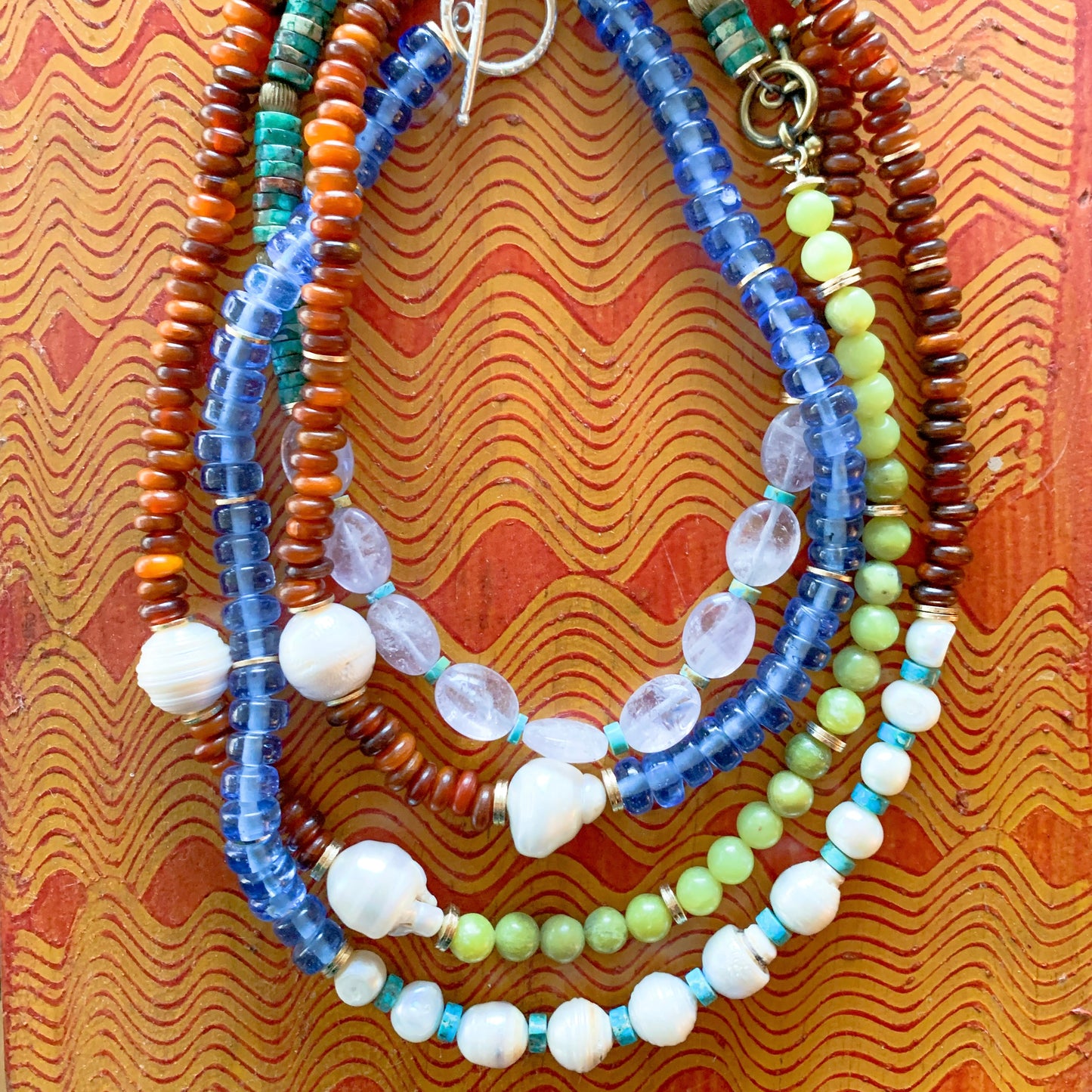 Baroque Pearlies: Blue and Rust Necklace