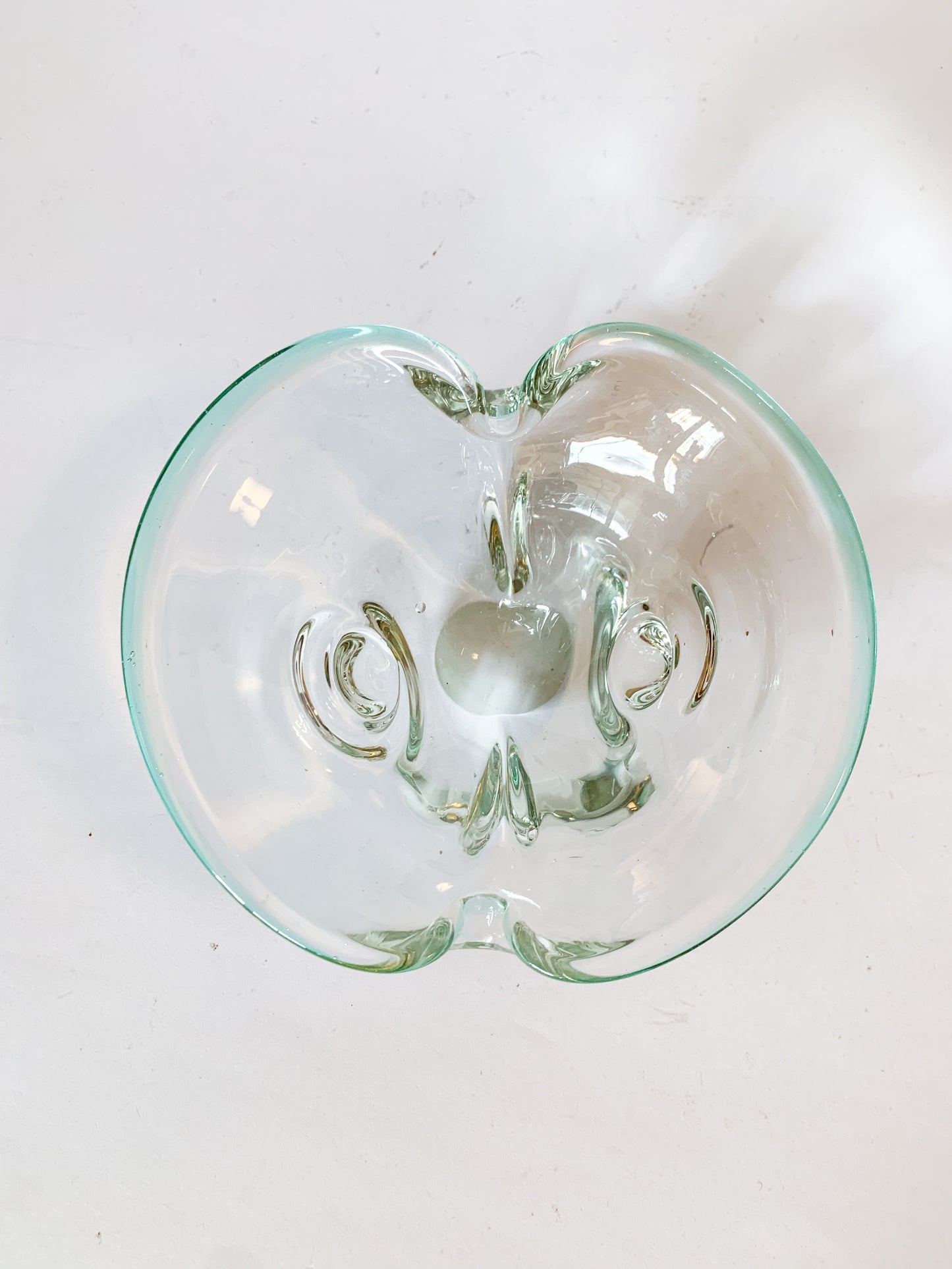 Green Rimmed Murano Style Blown Glass Bowl