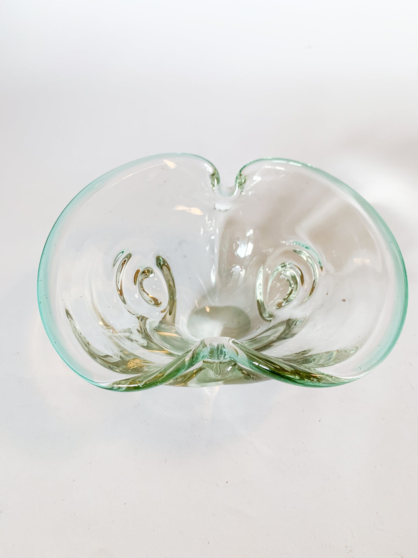Green Rimmed Murano Style Blown Glass Bowl