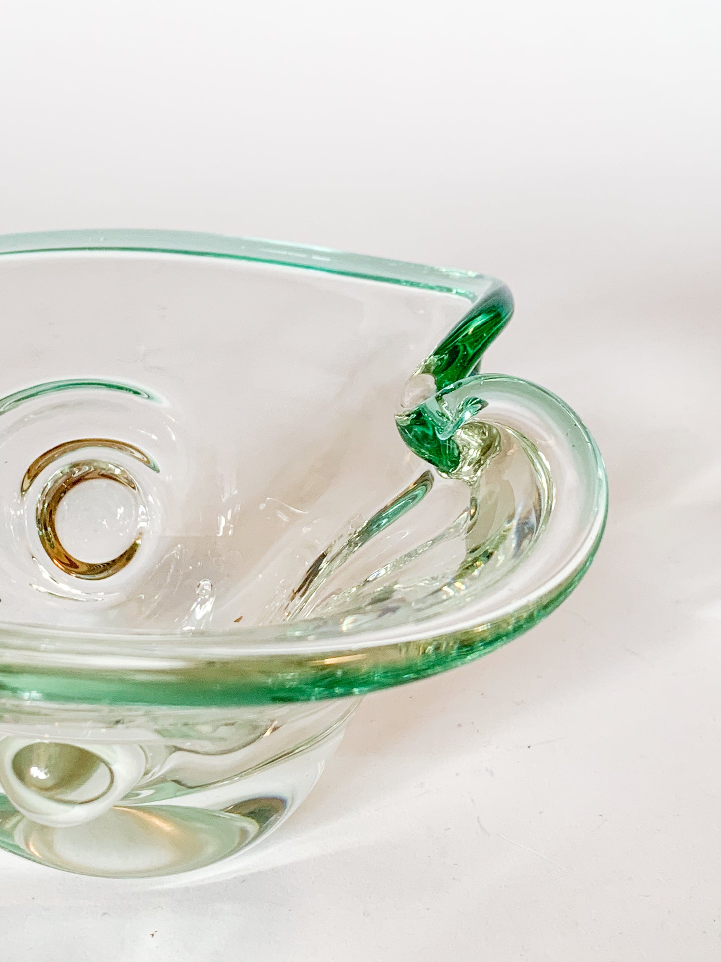 Green Rimmed Murano Style Blown Glass Bowl