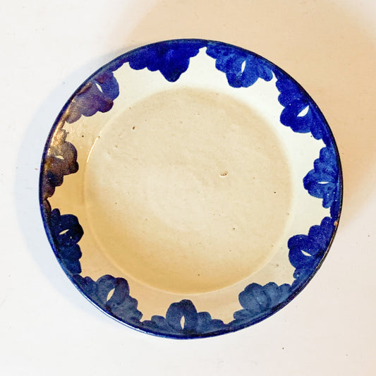 Vintage Mexican Blue Bordered Terracotta Plate