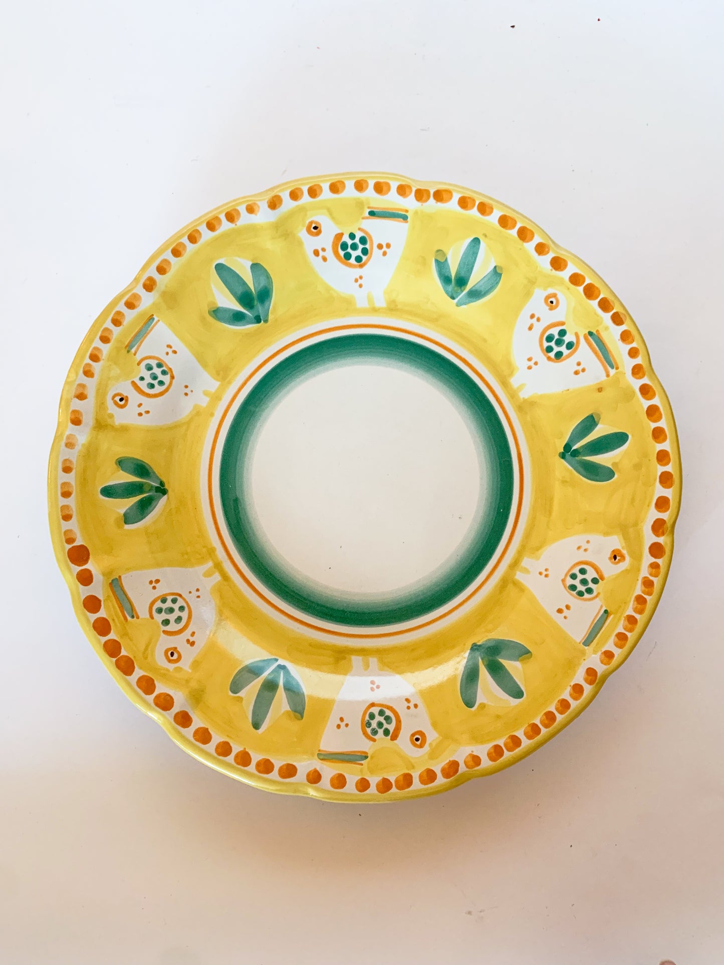 Italian Vietri Solimene Campagna Chop Platter, Yellow Border Orange Dots