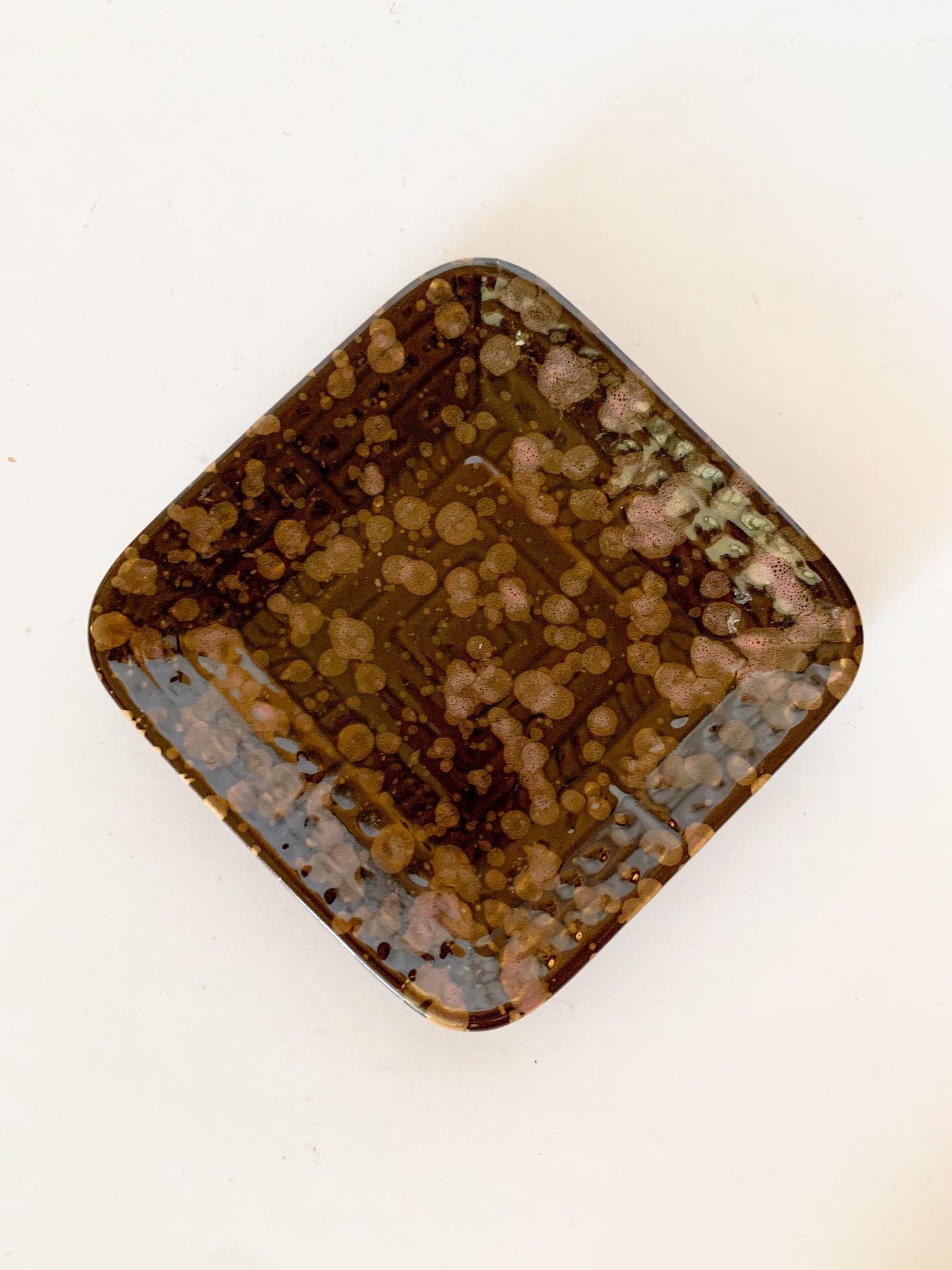 Brown Splatterware Square Trinket Dish Plate