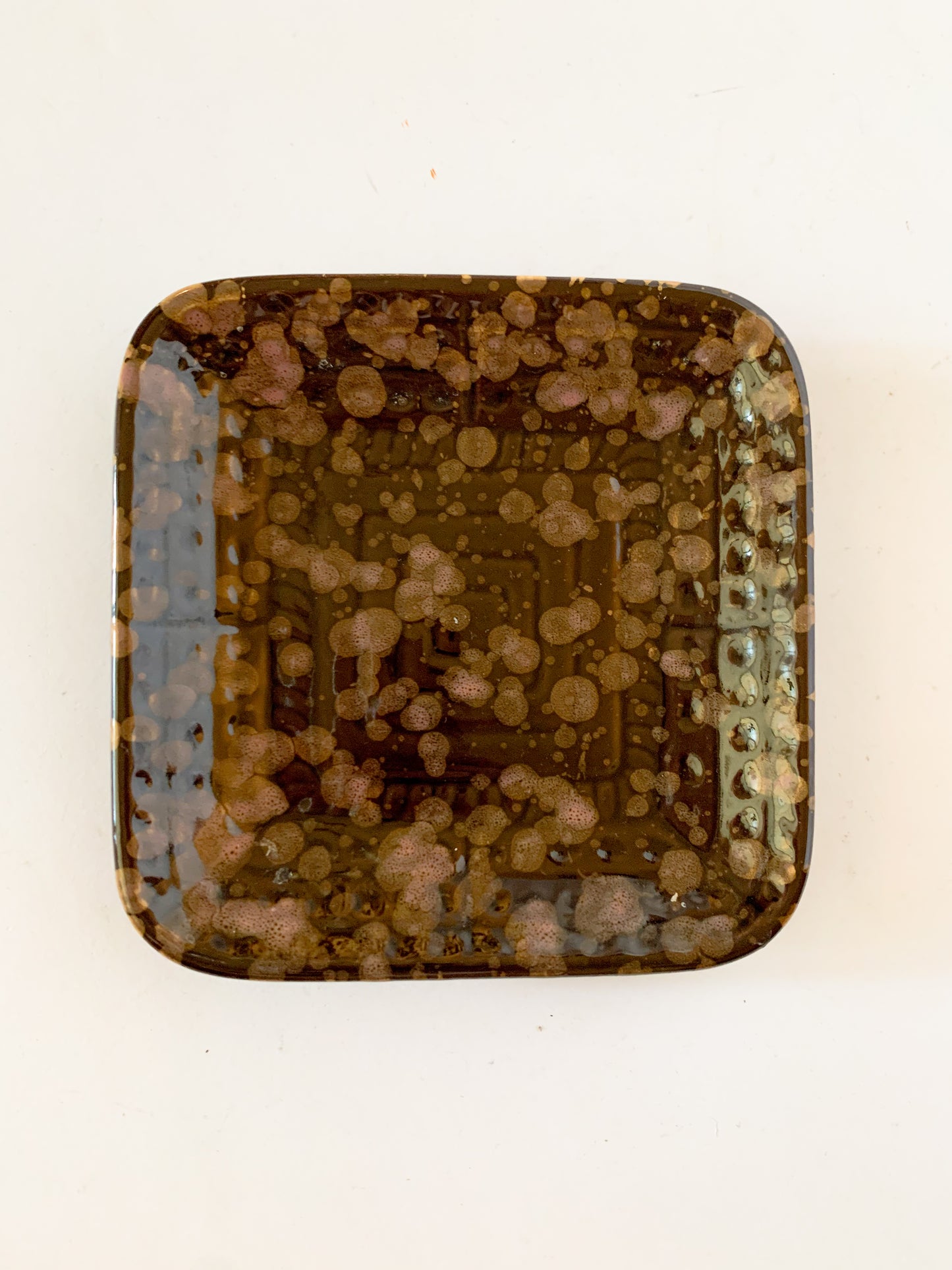 Brown Splatterware Square Trinket Dish Plate