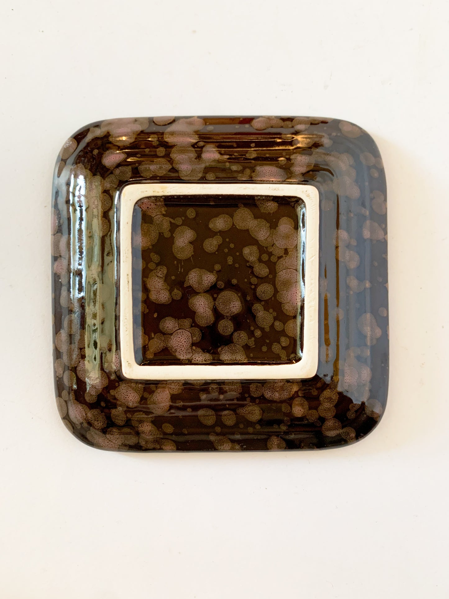 Brown Splatterware Square Trinket Dish Plate