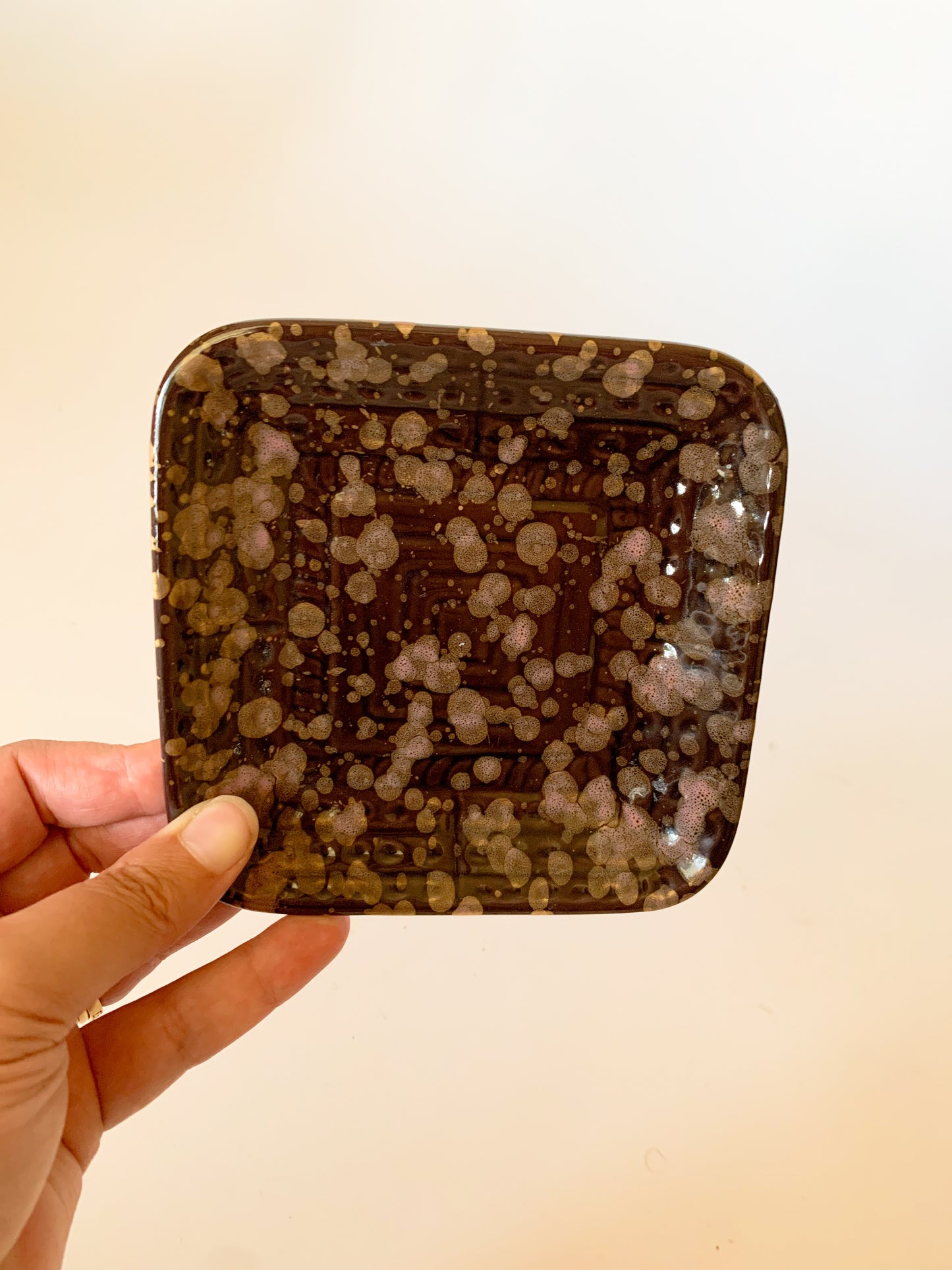 Brown Splatterware Square Trinket Dish Plate