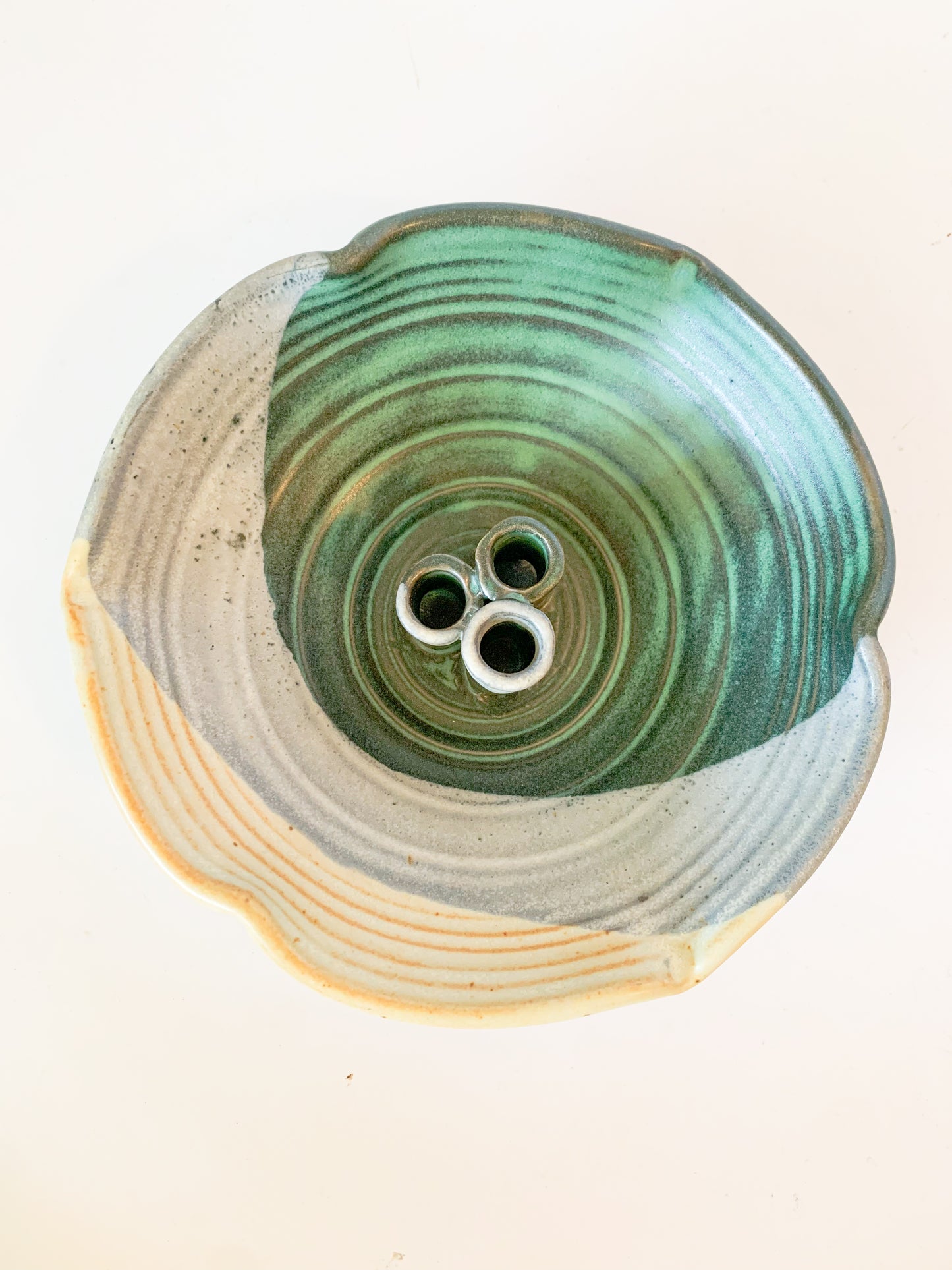 Japanese Floral Ikebana Bowl Glazed Studio Pottery