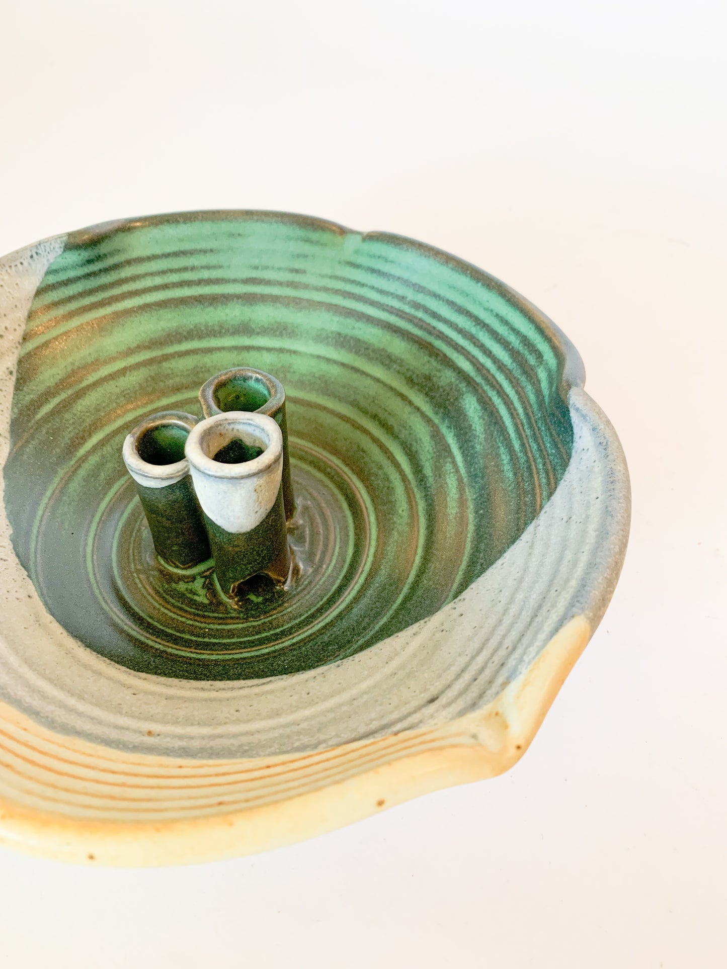 Japanese Floral Ikebana Bowl Glazed Studio Pottery