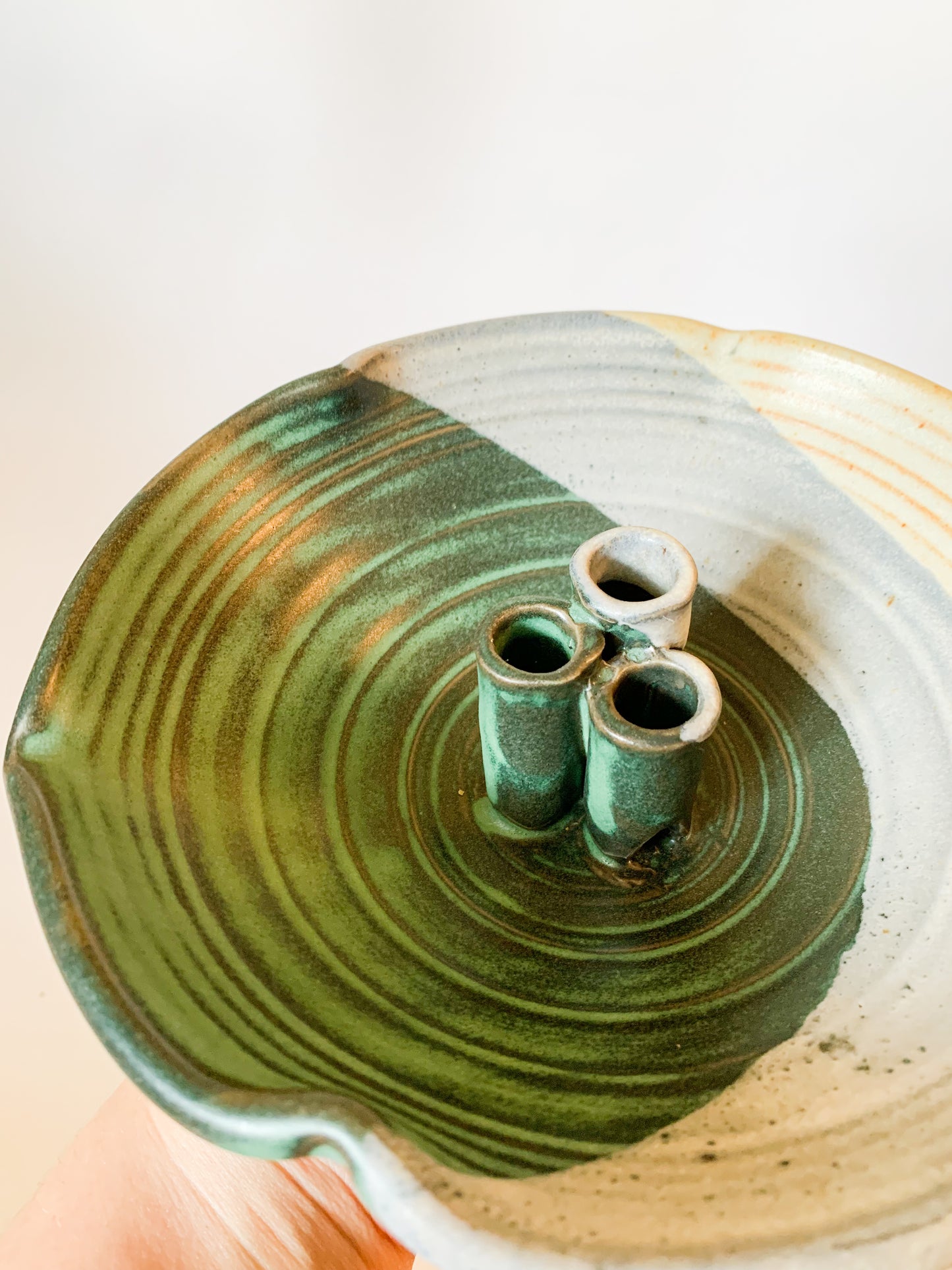 Japanese Floral Ikebana Bowl Glazed Studio Pottery