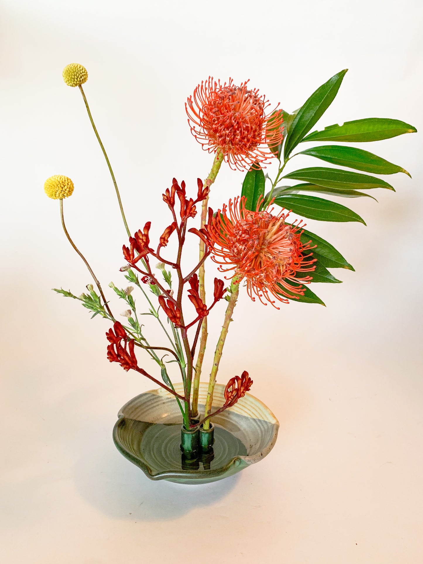 Japanese Floral Ikebana Bowl Glazed Studio Pottery