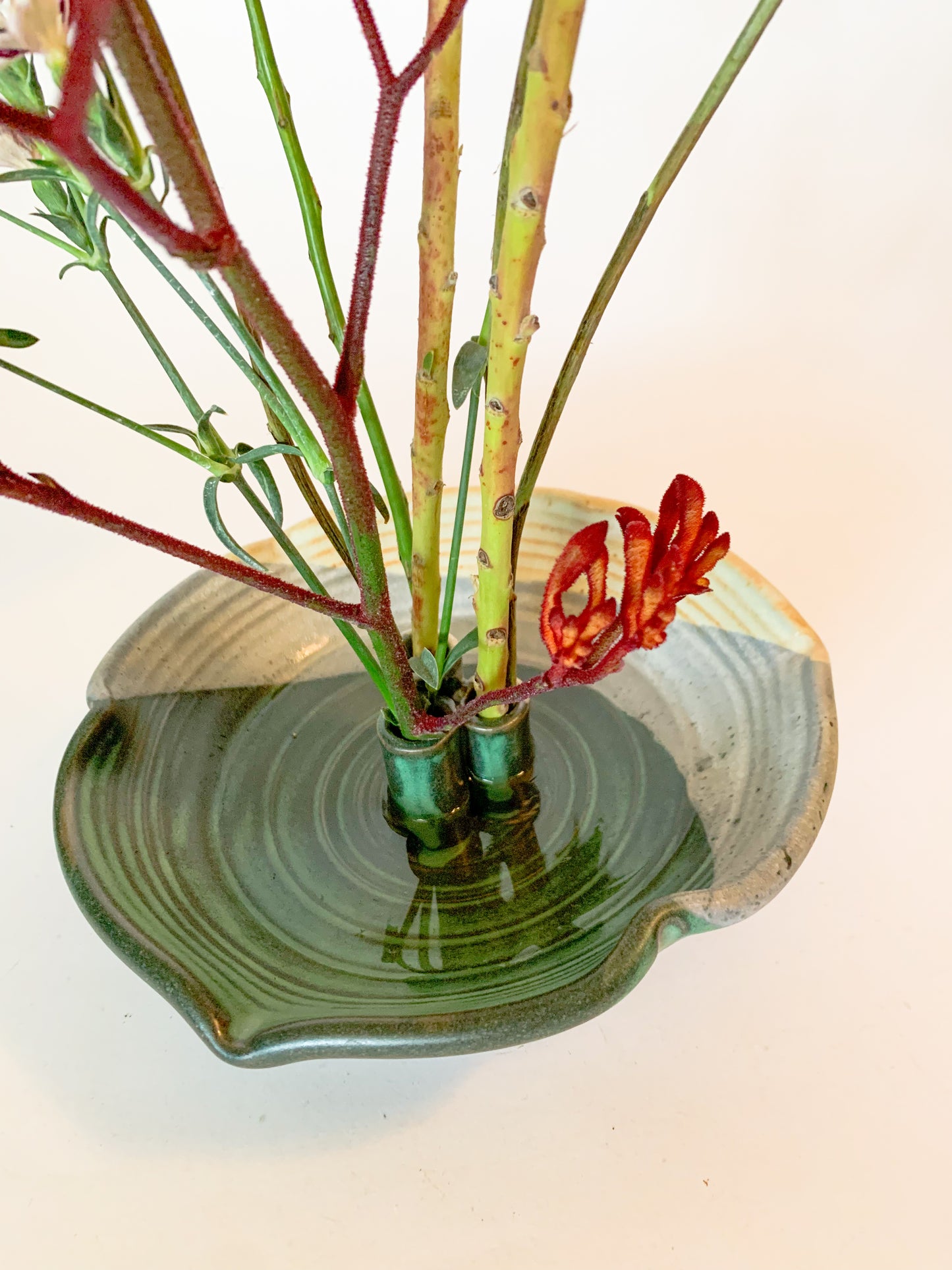 Japanese Floral Ikebana Bowl Glazed Studio Pottery