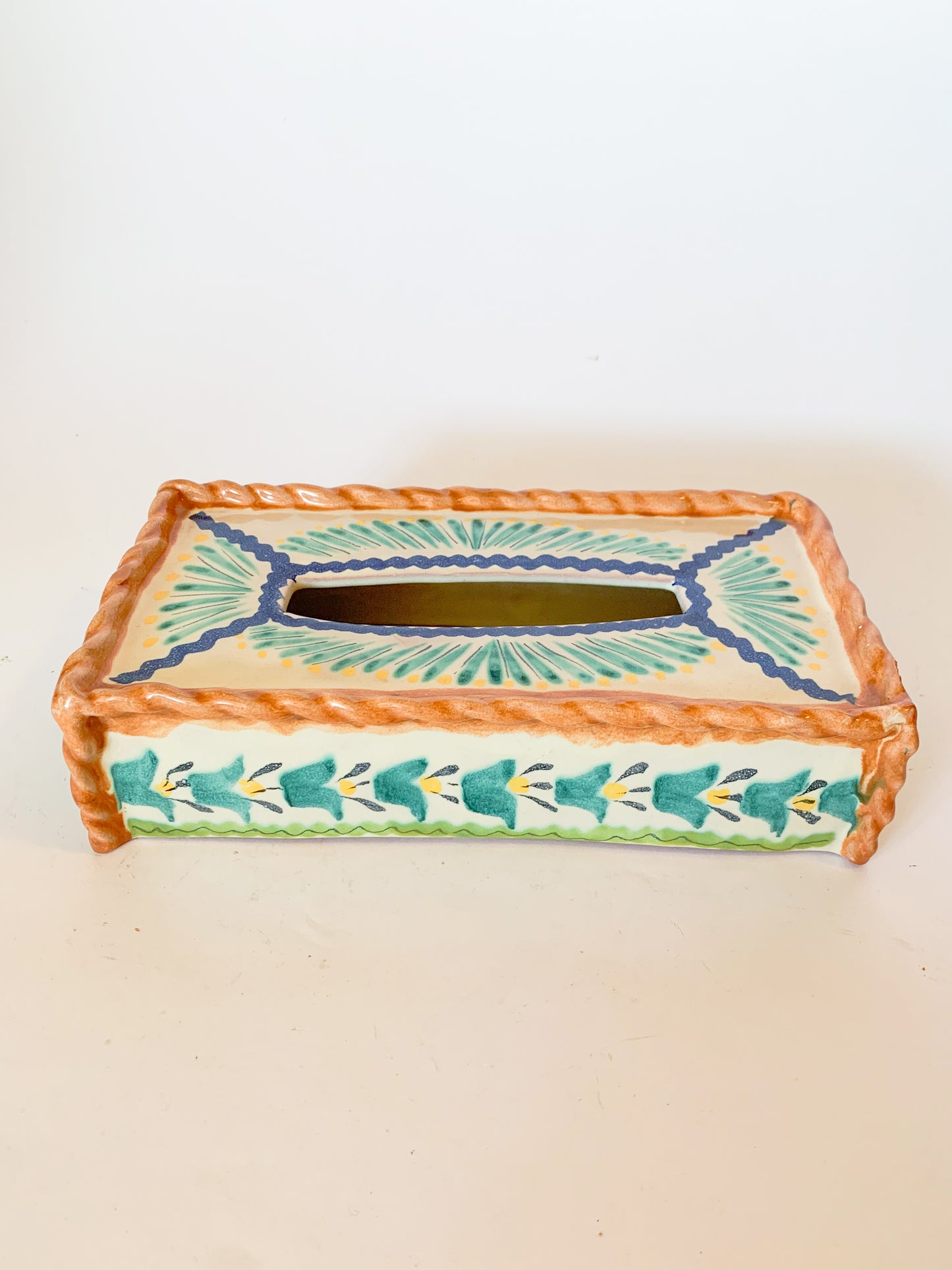 Vintage Gorky Gonzalez Hand Painted Pottery Tissue Cover