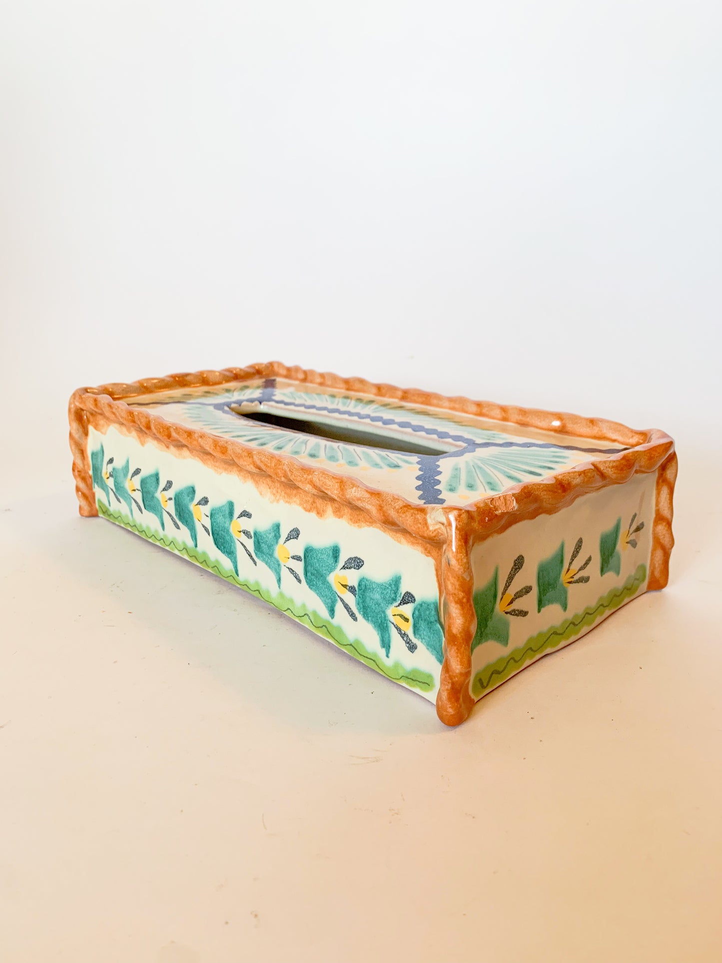 Vintage Gorky Gonzalez Hand Painted Pottery Tissue Cover