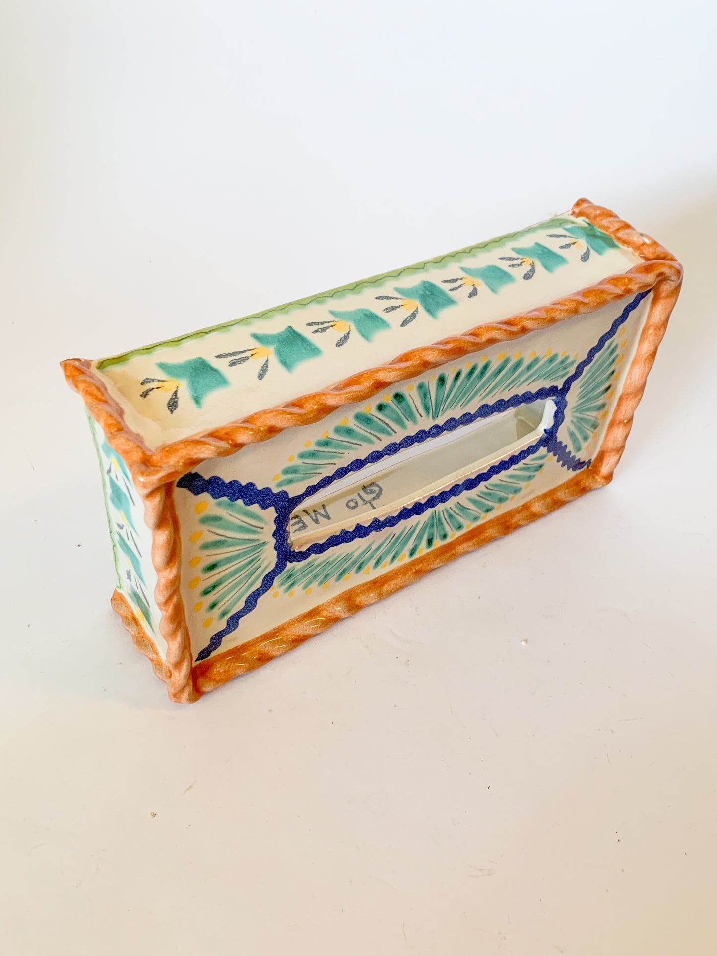 Vintage Gorky Gonzalez Hand Painted Pottery Tissue Cover