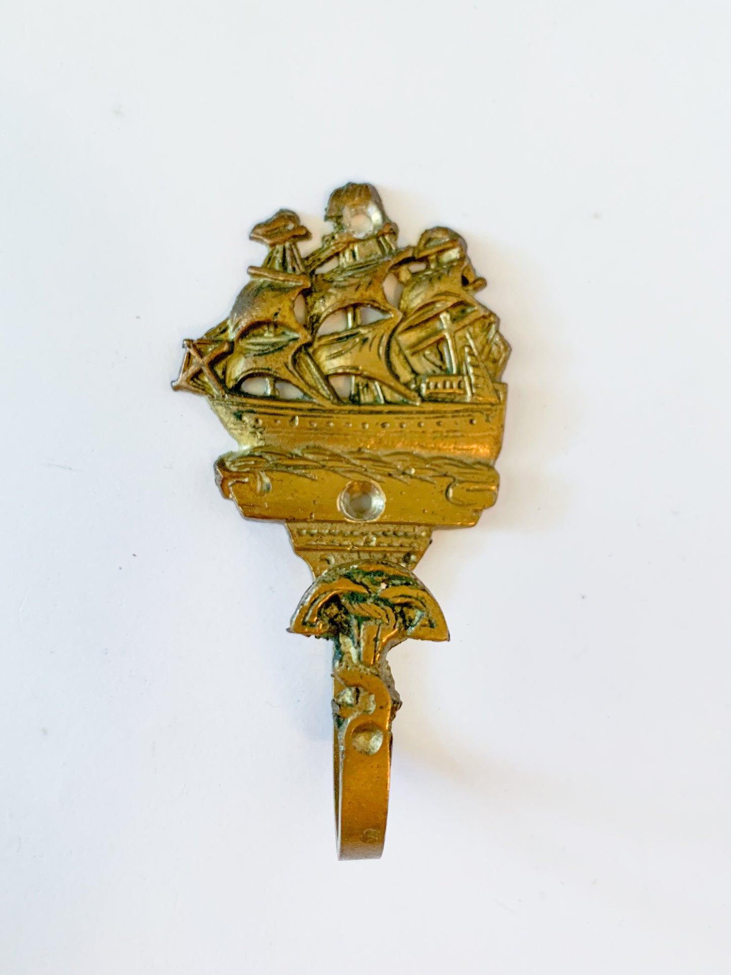 Vintage Mid Century Brass Ship and Anchor Wall Hook