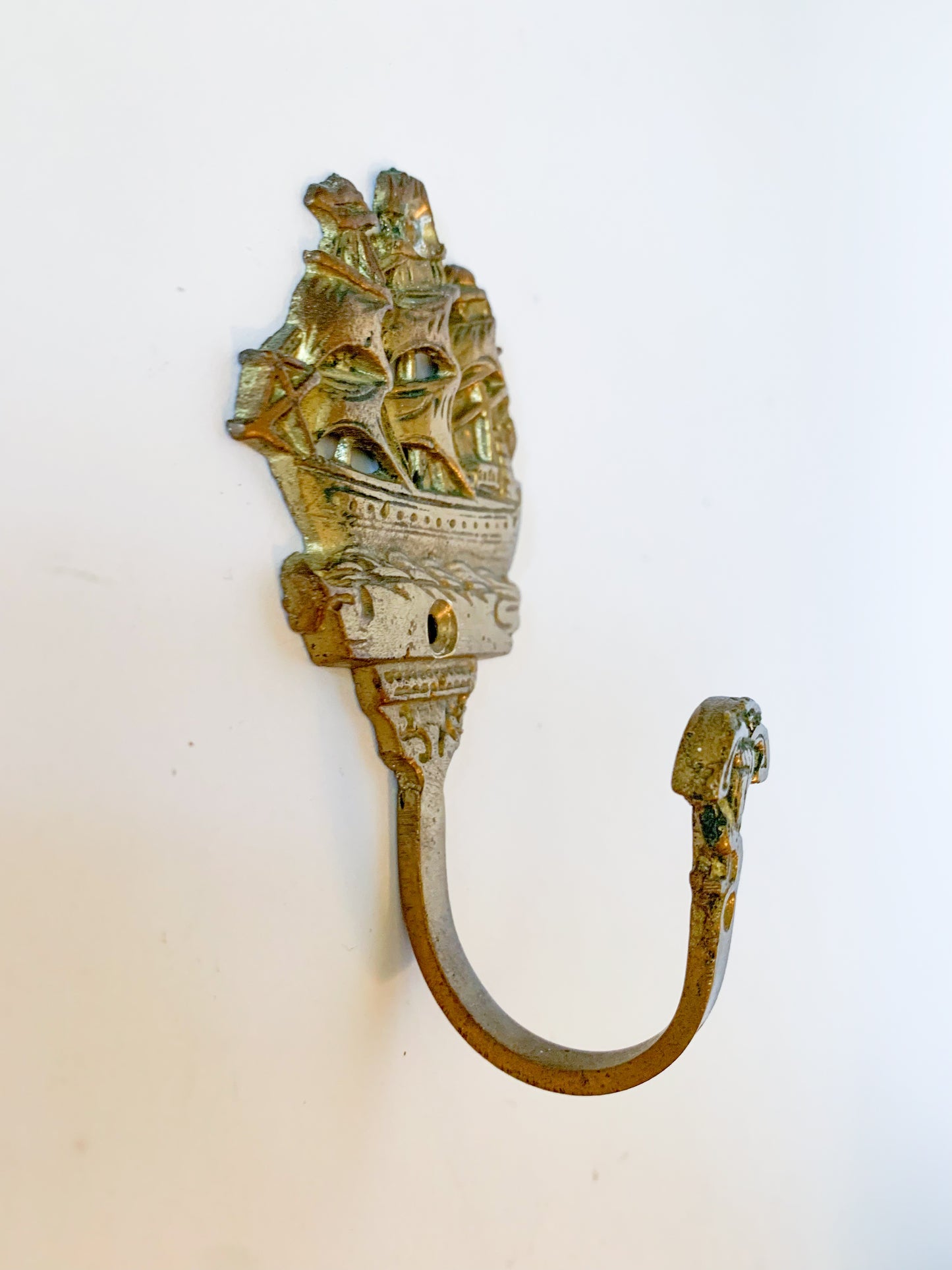 Vintage Mid Century Brass Ship and Anchor Wall Hook