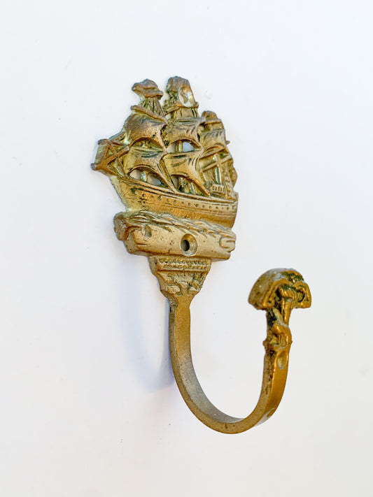 Vintage Mid Century Brass Ship and Anchor Wall Hook