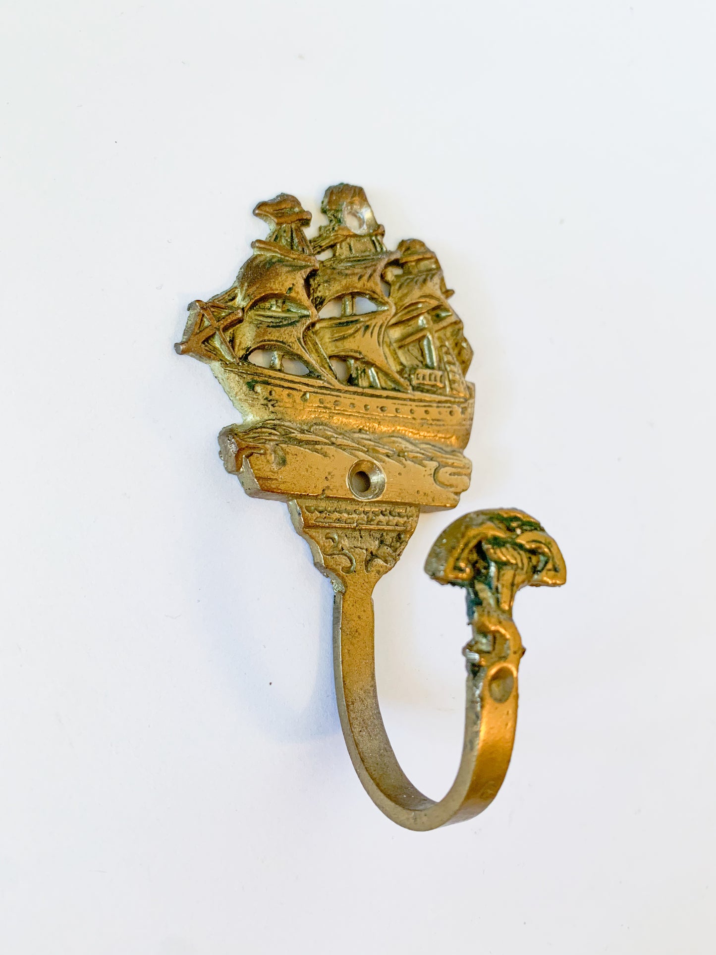 Vintage Mid Century Brass Ship and Anchor Wall Hook