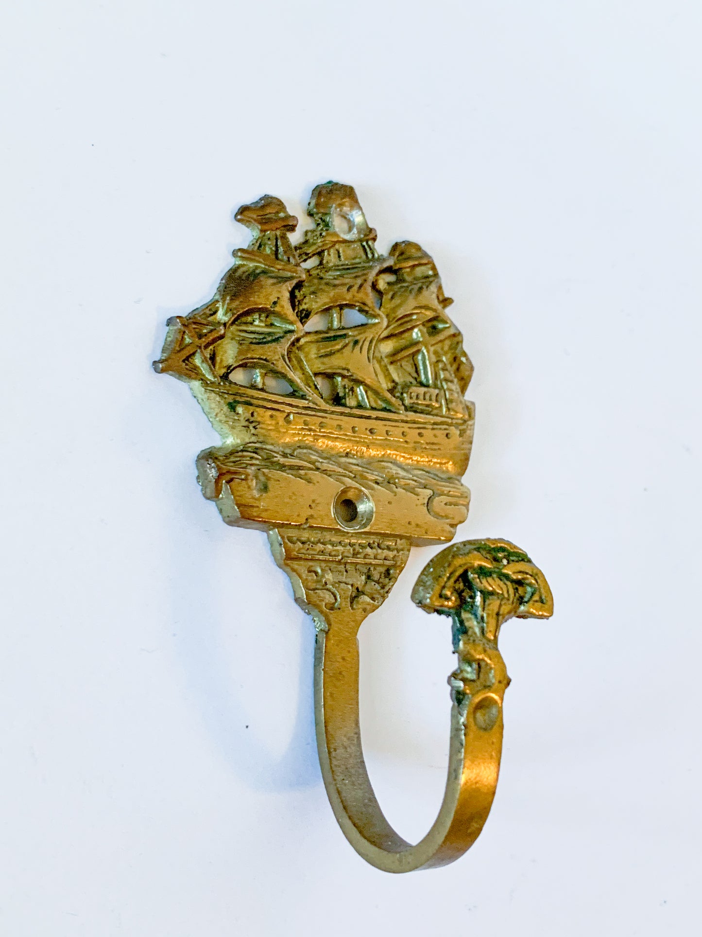 Vintage Mid Century Brass Ship and Anchor Wall Hook
