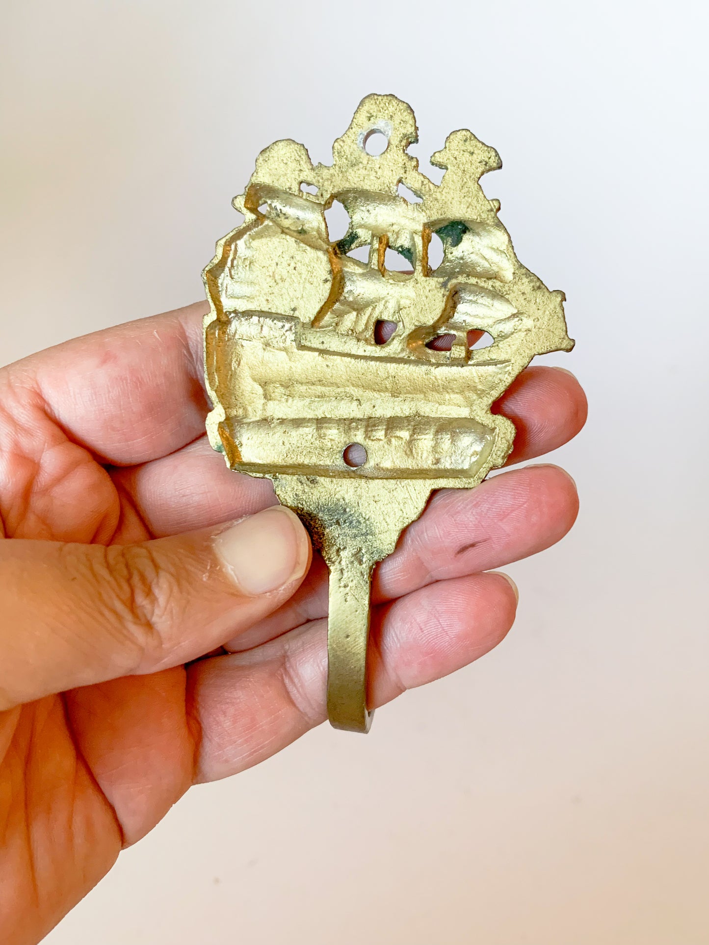 Vintage Mid Century Brass Ship and Anchor Wall Hook